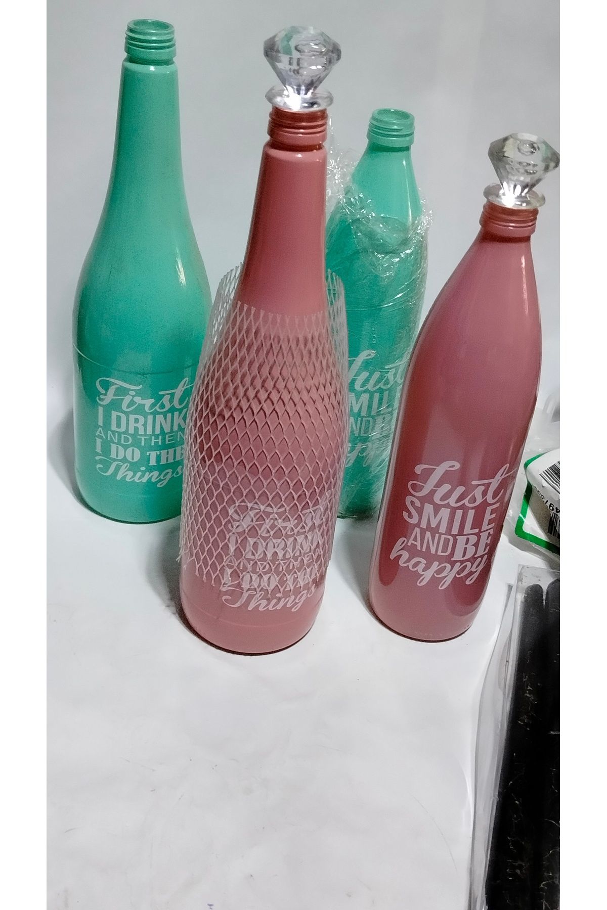 abnturk 1 Adet Kristal Tıpalı Çok Amaçlı kullanım 2 Litre Hacimlik Pembe Cam Şişe