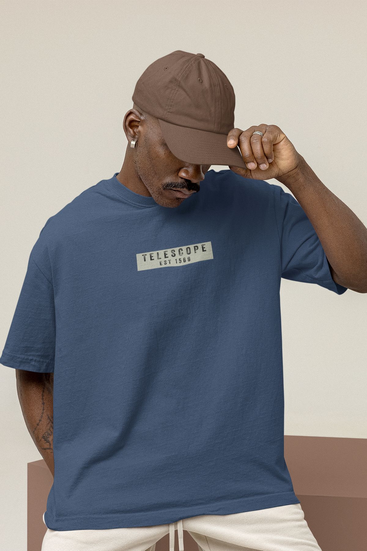 Uniquetex NUBENSE / TELAS-11 - Oversize Unisex Teleskop Baskılı Füme Bisiklet Yaka T-shirt (Bilim Tişört)
