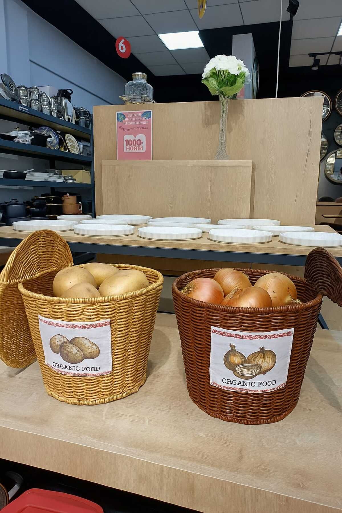 Pembishayatlar Rattan Çok Amaçlı Oval Kapaklı Patates / Soğanlık Seti