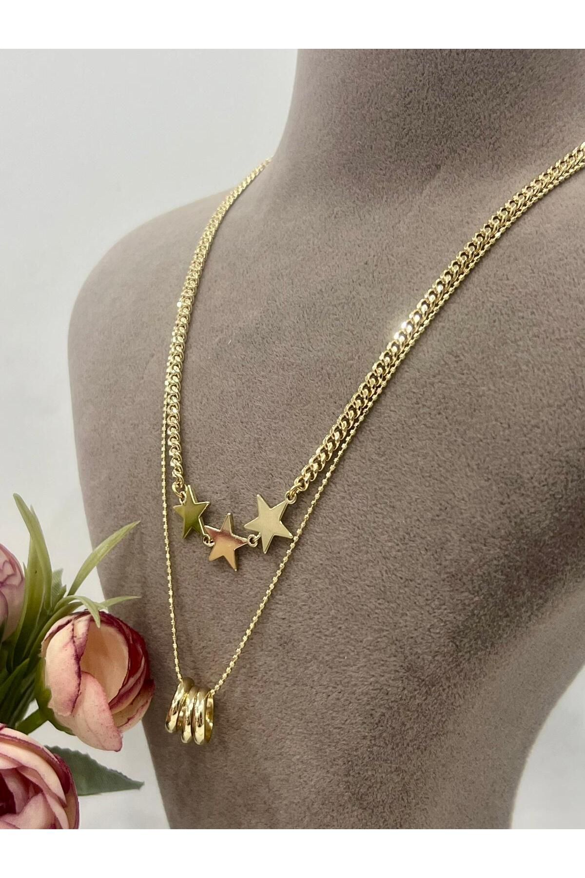 MASAL TAKI&AKSESUAR XUPING Yıldız Halkalı İkili Çelik Kolye (14k Gold - 39/44cm)