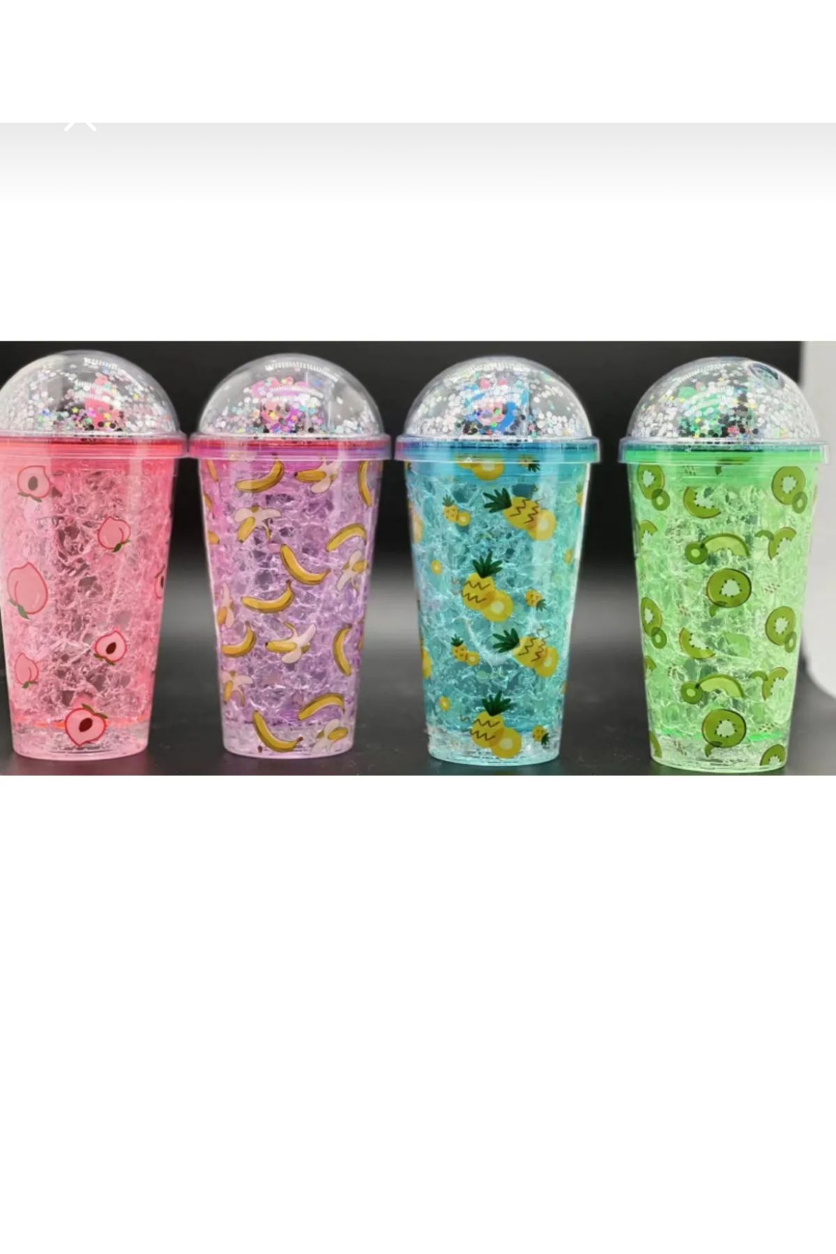 Store 450 Ml Çift Katman Led Işıklı Pipetli Suluk Mor Muz Desenli