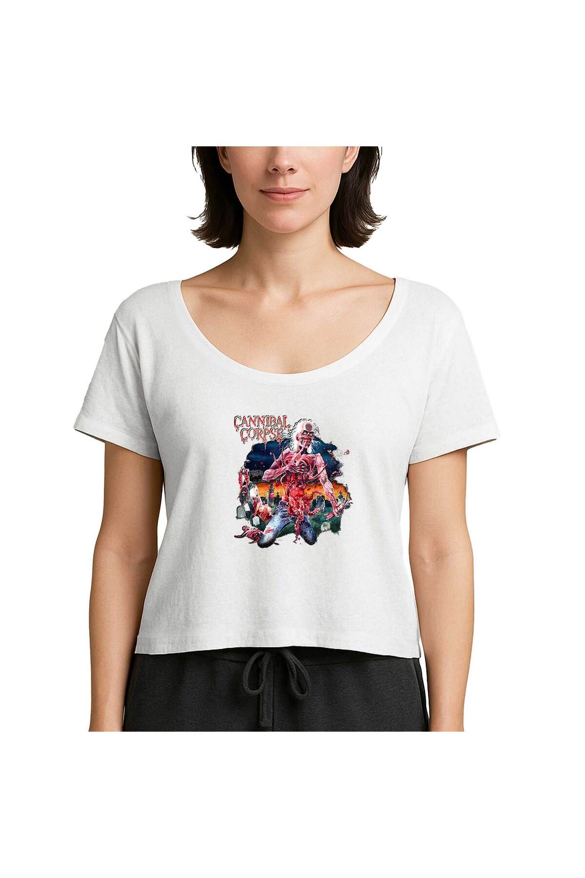 Z zepplin Cannibal Corpse Skull Beyaz Kadın Tişört