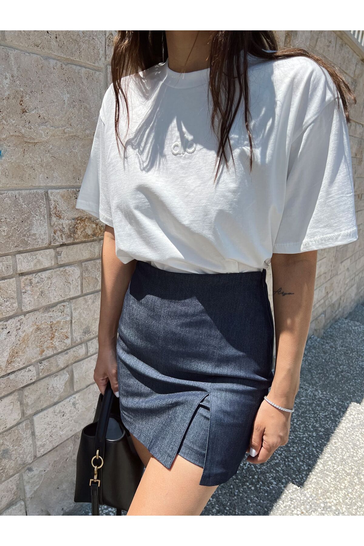 ONZEMODE Orj Marka Ms İçi Şortlu Mini Denim Önü Yırtmaçlı Etek