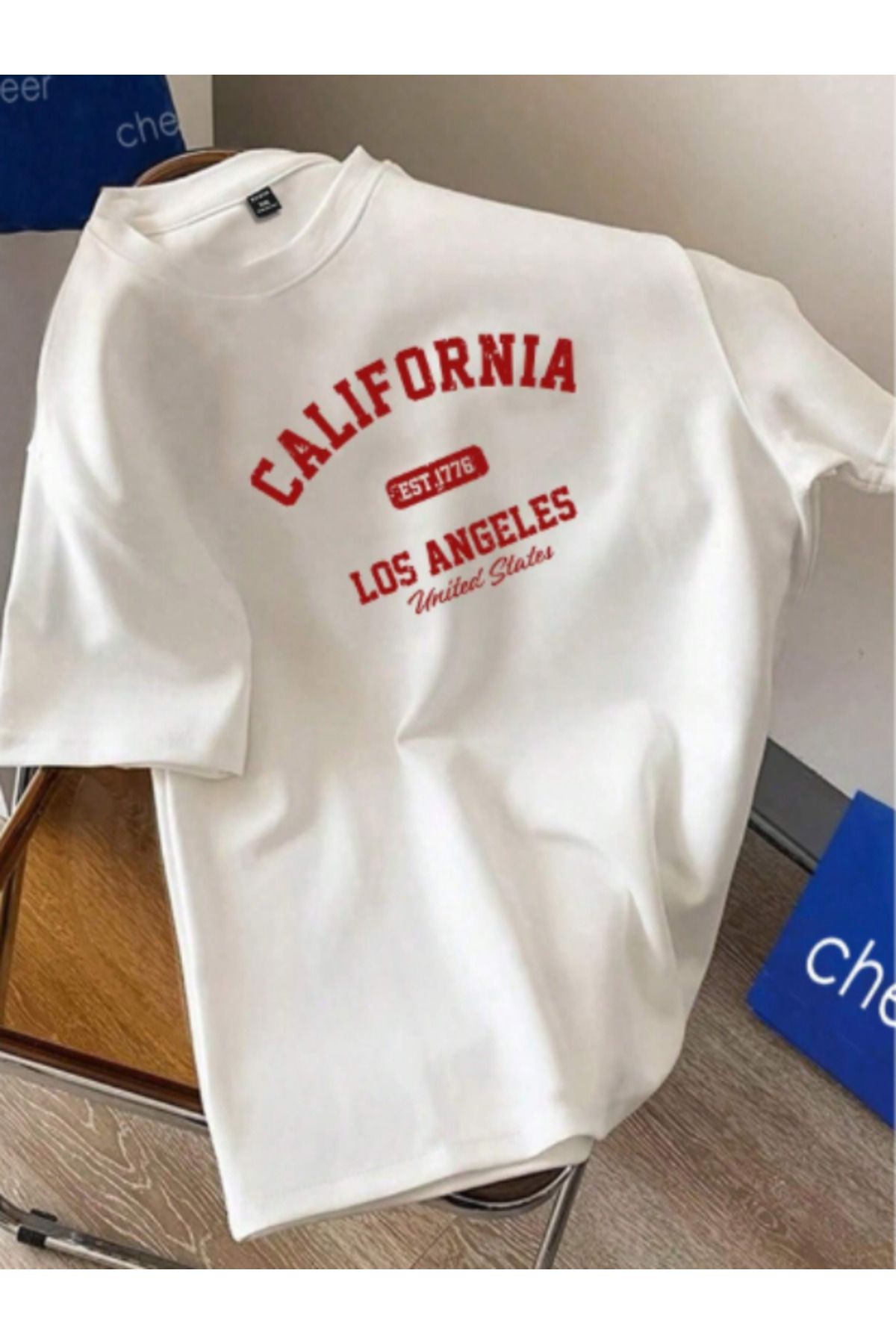 HY FASHION Unisex Beyaz Baskılı Oversize Pamuklu Bisiklet Yaka Salaş T-Shirt