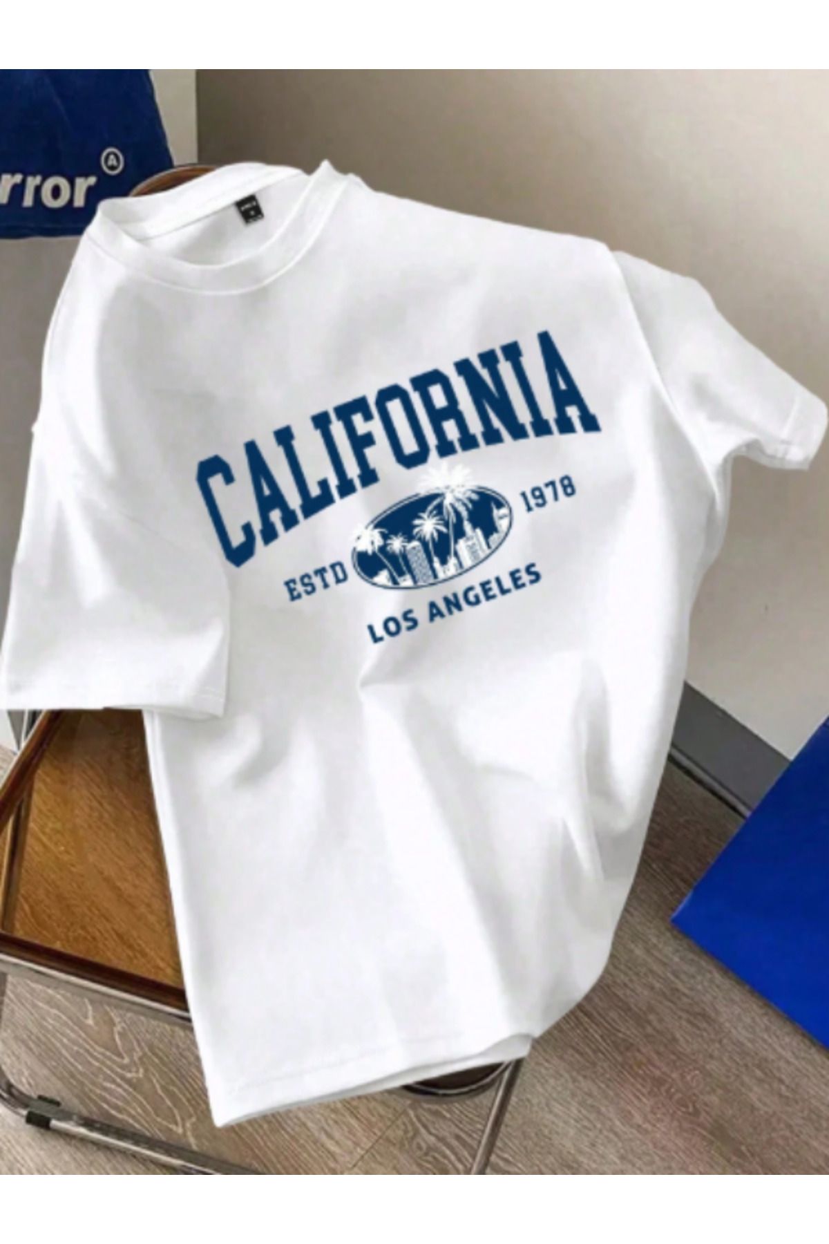 HY FASHION Unisex Beyaz Baskılı Oversize Pamuklu Bisiklet Yaka Salaş T-Shirt