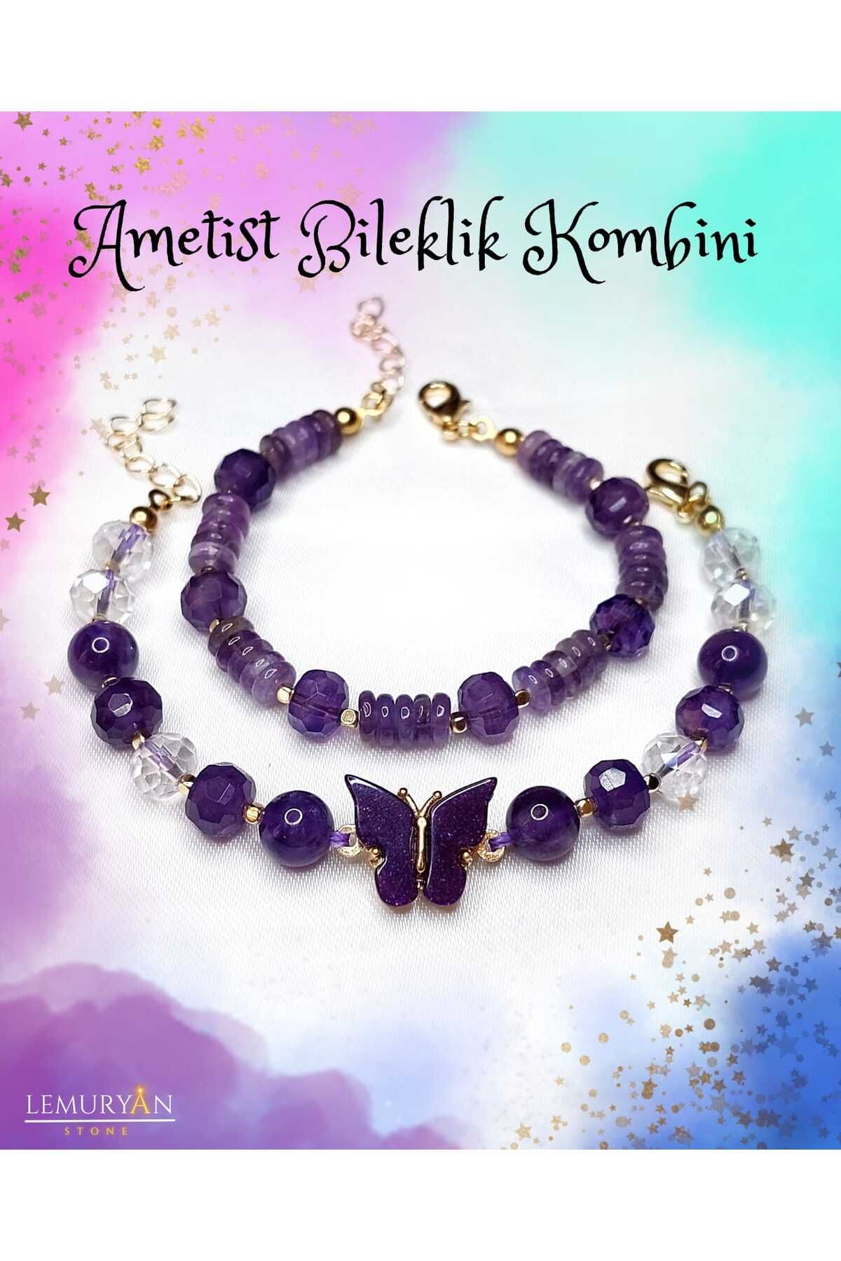 Herkimer Doğal Taş Yüksek Kalite Ametist Tasarım Bileklik Kombini