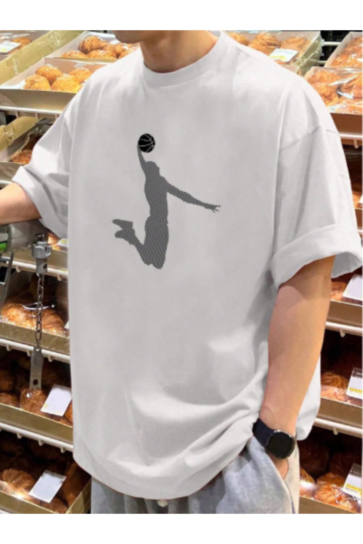 HY FASHION Unisex Beyaz Baskılı Oversize Pamuklu Bisiklet Yaka Salaş T-Shirt