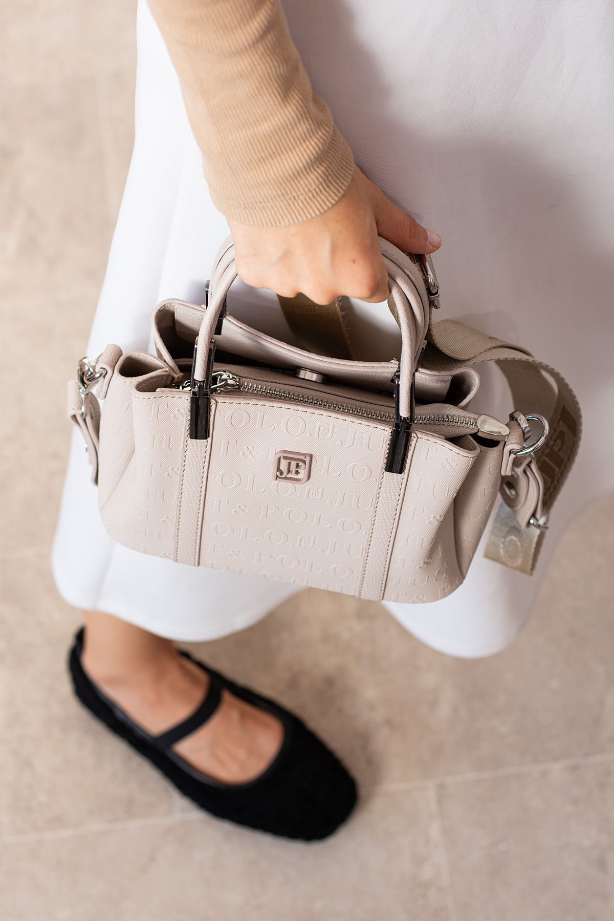 Just Polo Petite 4110 Gofraj Suni Deri Ayarlanır Askı Kadın El Ve Omuz Çantası (Ebat:En 14 x Boy 21 Cm)