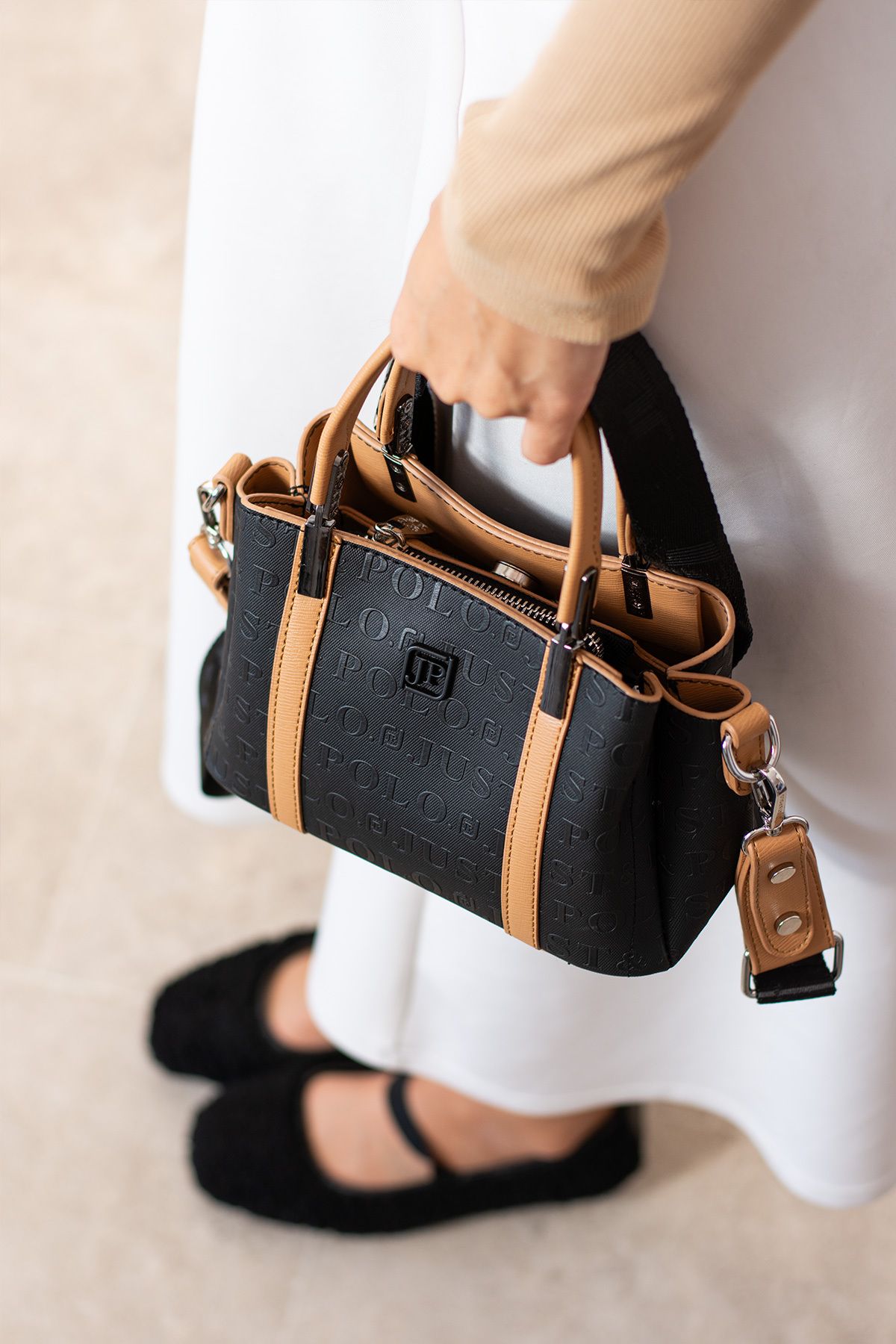 Just Polo Petite 4110 Gofraj Suni Deri Ayarlanır Askı Kadın El Ve Omuz Çantası (Ebat:En 14 x Boy 21 Cm)