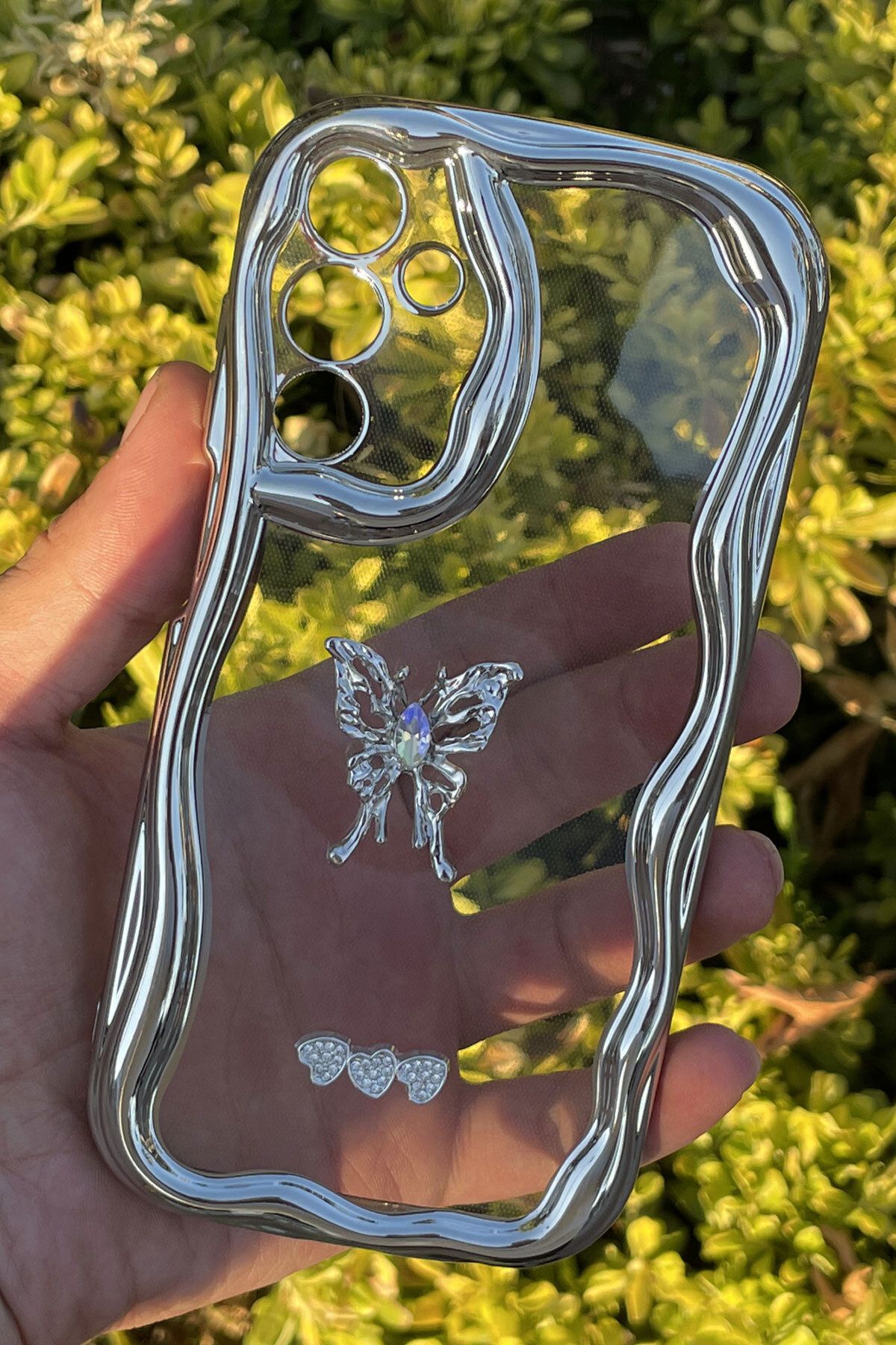 CEPSTOK Samsung Galaxy A15 Kılıf Gümüş Taşlı Darbe Önleyici Silikon Kapak