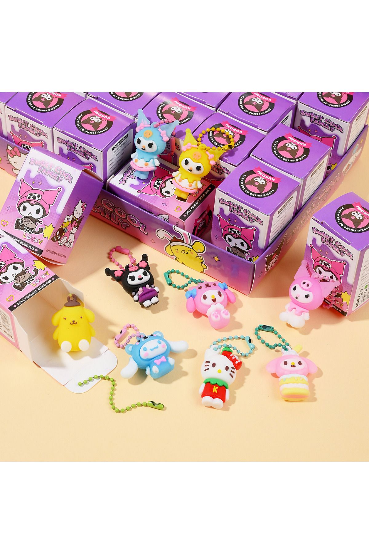 yulina 2'li Sanrio Family Hello Kitty Kuromi Mini Sürpriz Anahtarlık Charm Süs Kolye Ucu