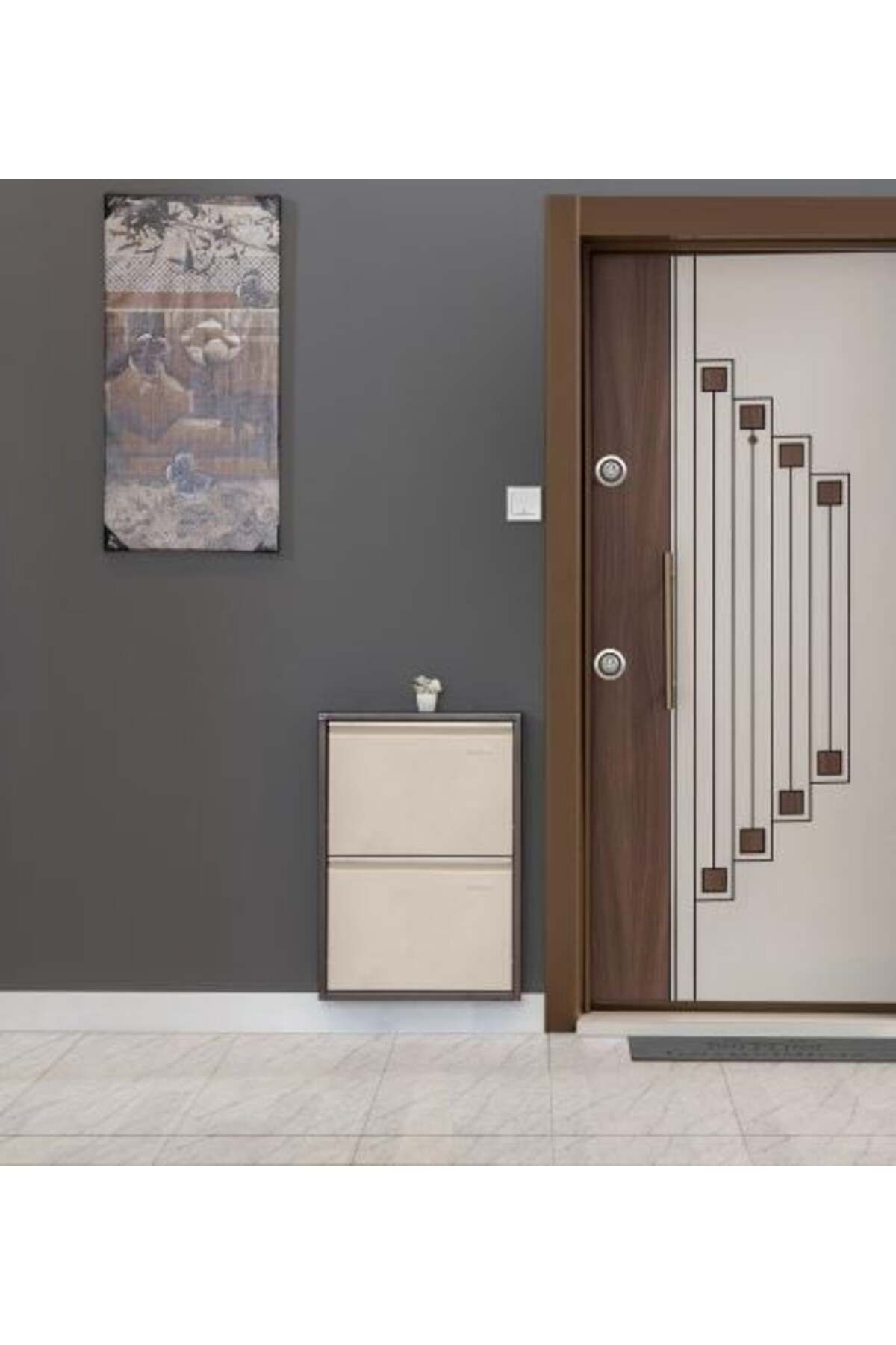 medikaltec 2’li Metal Ayakkabılık (Kahve-Krem) | Modern Tasarım ve Geniş İç Hacim