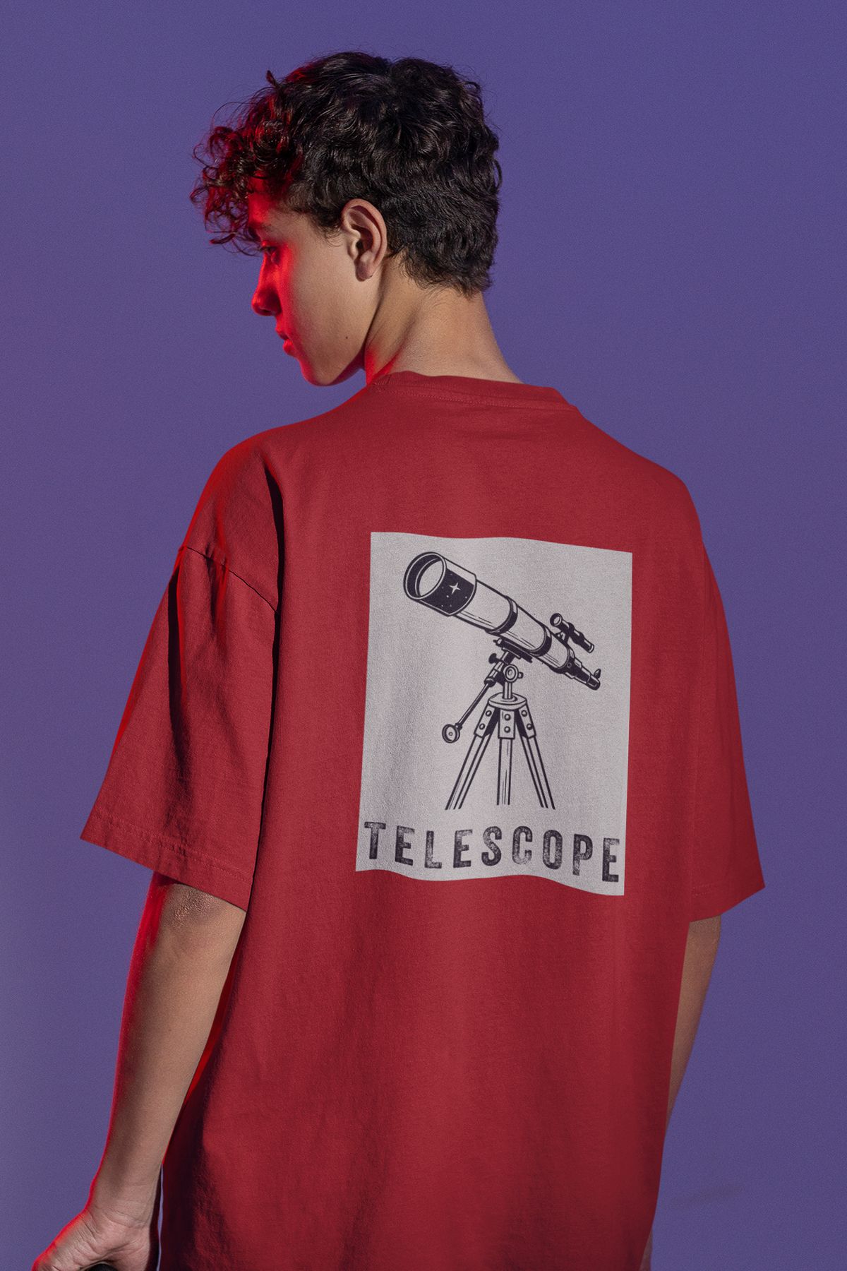 Uniquetex NUBENSE / TELAS-09 - Oversize Unisex Teleskop Baskılı Bordo Bisiklet Yaka T-shirt (Bilim Tişört)