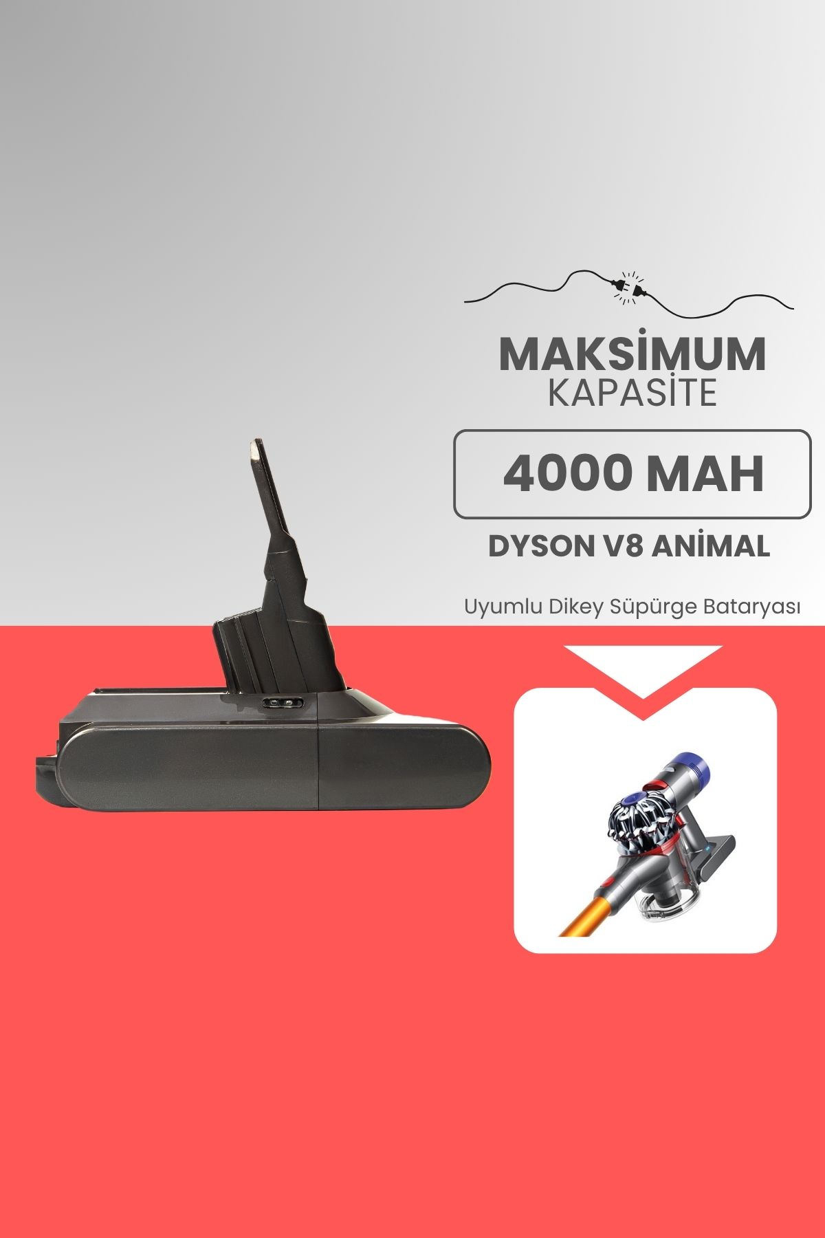 ROBOPİL Dyson V8 Animal Uyumlu Batarya (MAKSİMUM KAPASİTE) 21.6 V 4000mah Pil Şarjlı Dikey Süpürge Bataryası