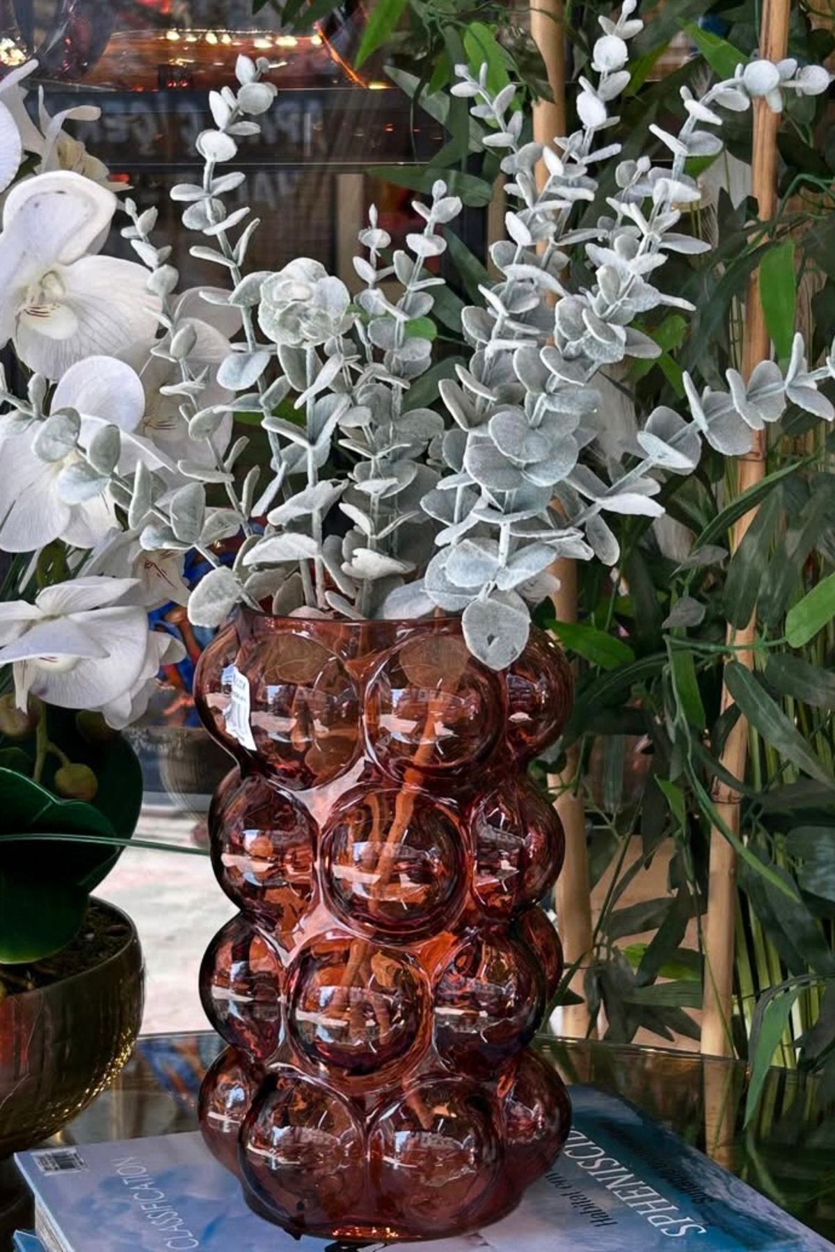 LEMİ DEKORASYON Baloncuk Kabartmalı Amber Cam Vazo 25 Cm