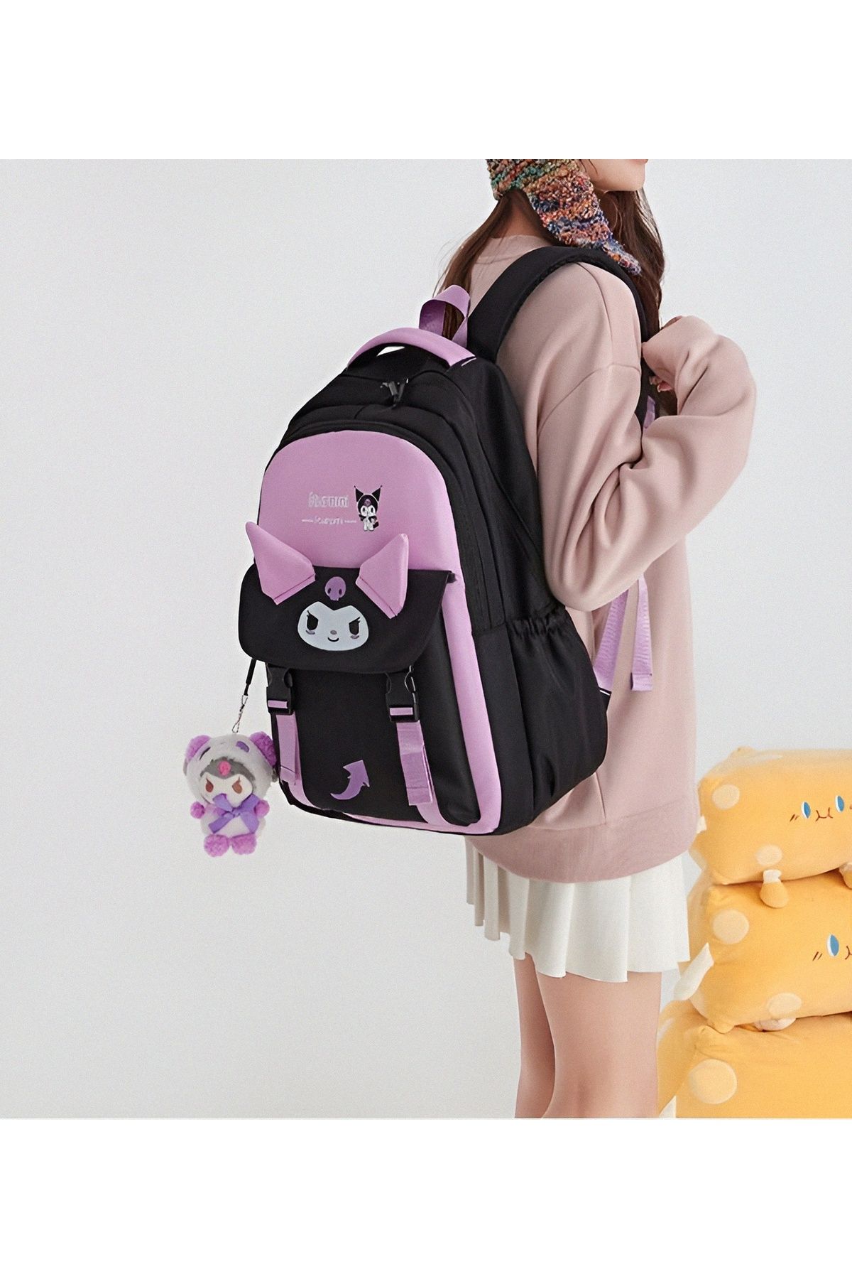 KumOziShop Sanrio Kuromi Cinnamoroll My Melody PomPomPurin Peluş Ayıcıklı Okul Çantası