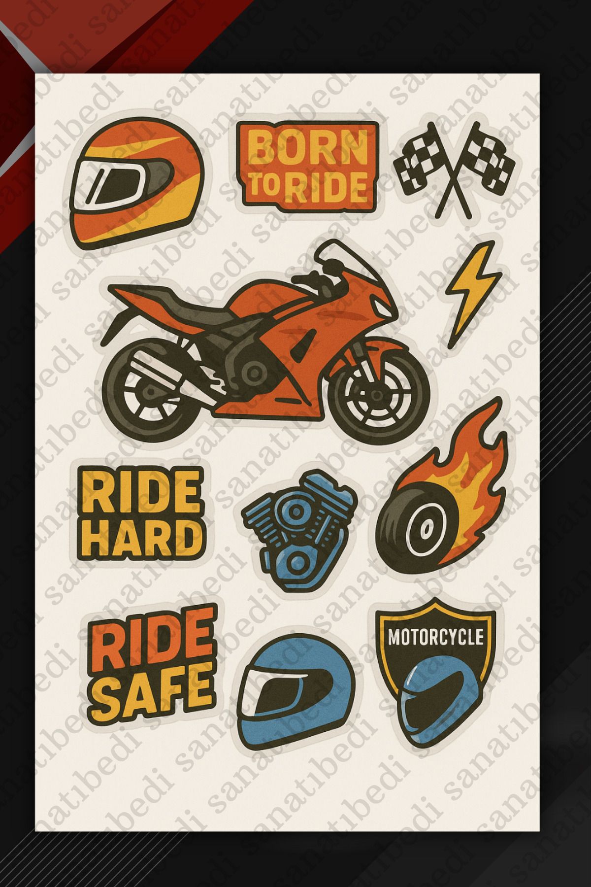 sanatıbedi Motorsiklet ve Kask için Suya Dayanıklı Sticker - Motor Kask Bisiklet Araba için Etiket