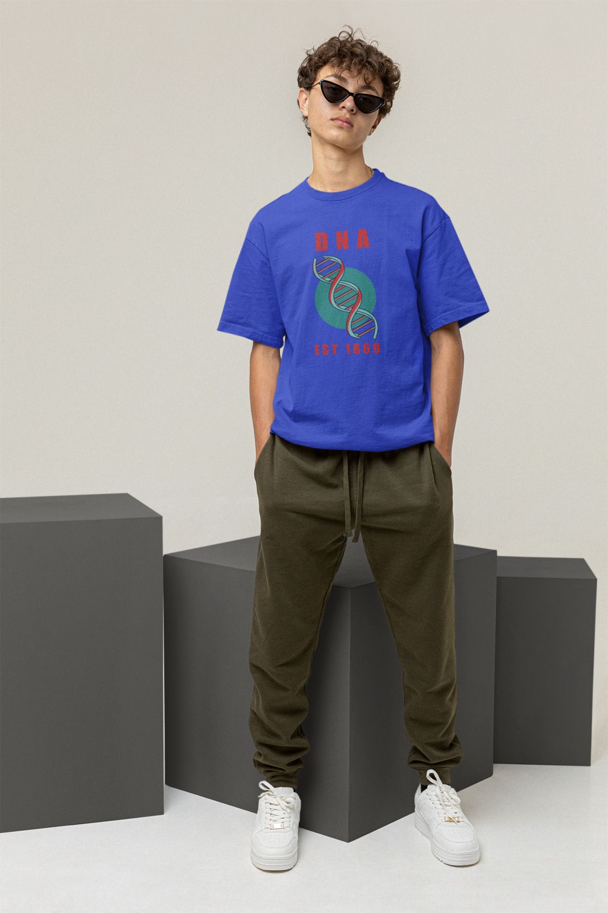 Uniquetex NUBENSE / DENGA-10 - Oversize Unisex Teleskop Baskılı Sax Mavi Bisiklet Yaka T-shirt (Bilim Tişört)