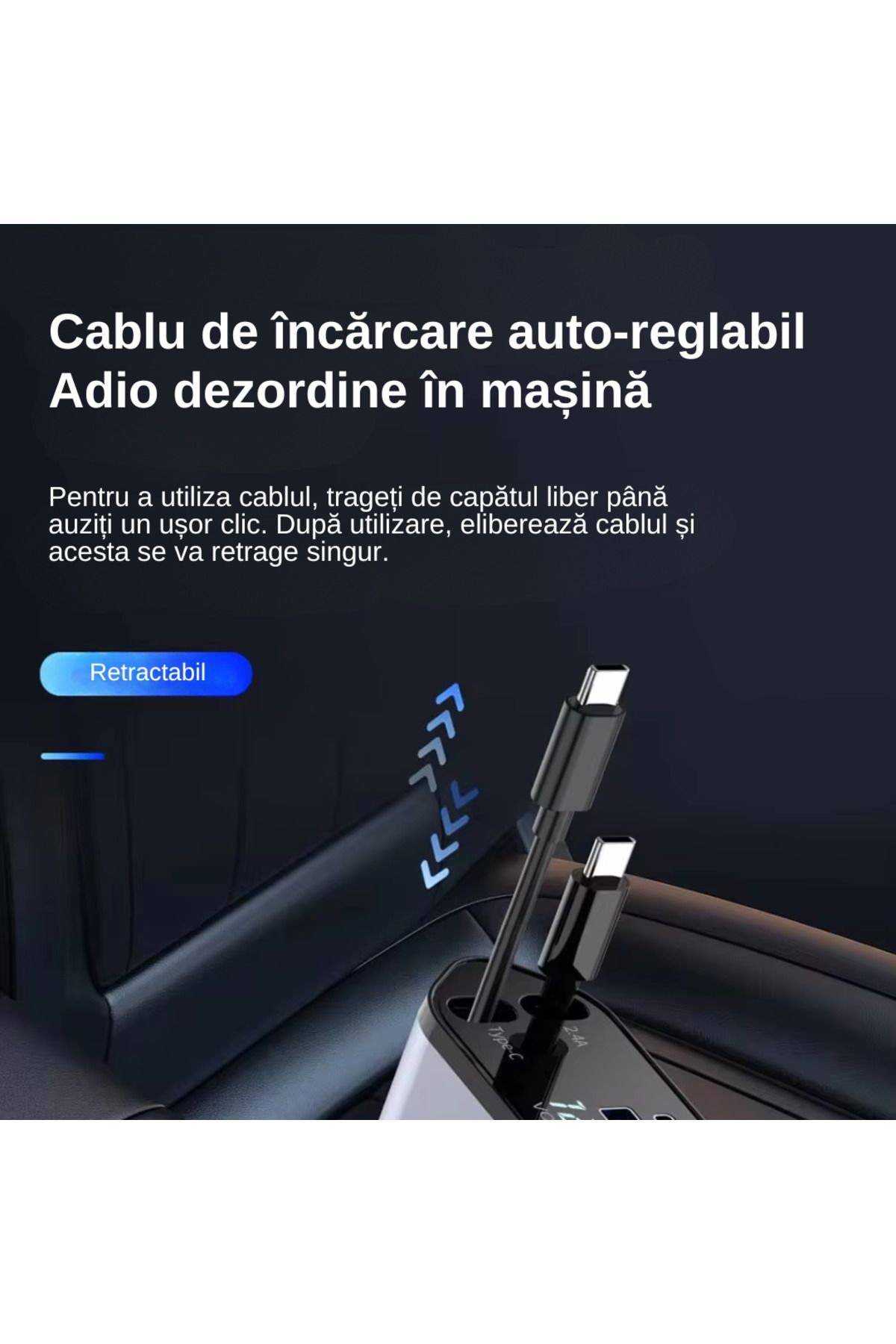LUDORA-Incarcator Auto, Incarcare Rapida, Cablu de Date Tip-C 100W, iOS 20W si 2 Porturi USB 2.4A, Tip-C 3A 5