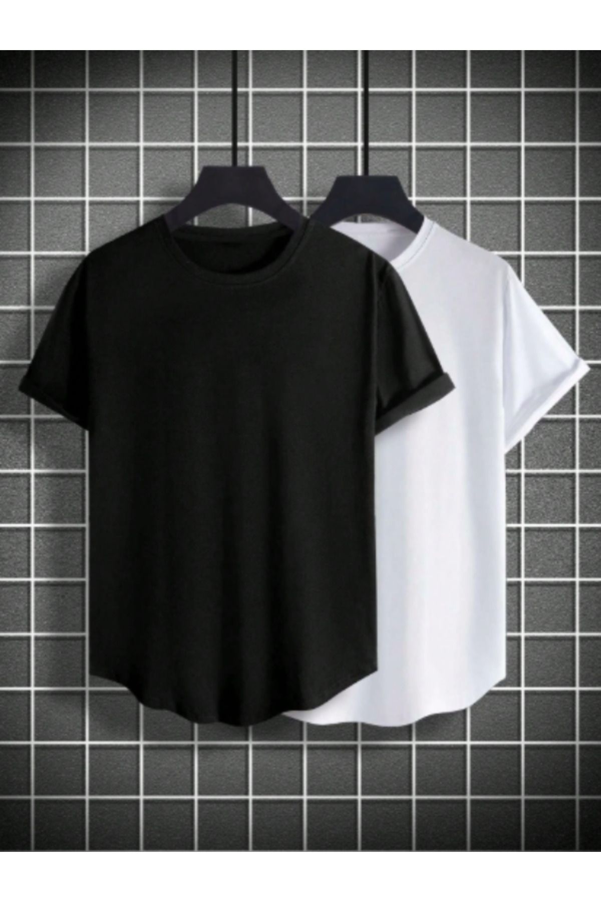 HY FASHION 2'li Siyah ve Beyaz Unisex Baskısızı Düz Pamuklu Bisiklet Yaka Salaş T-Shirt