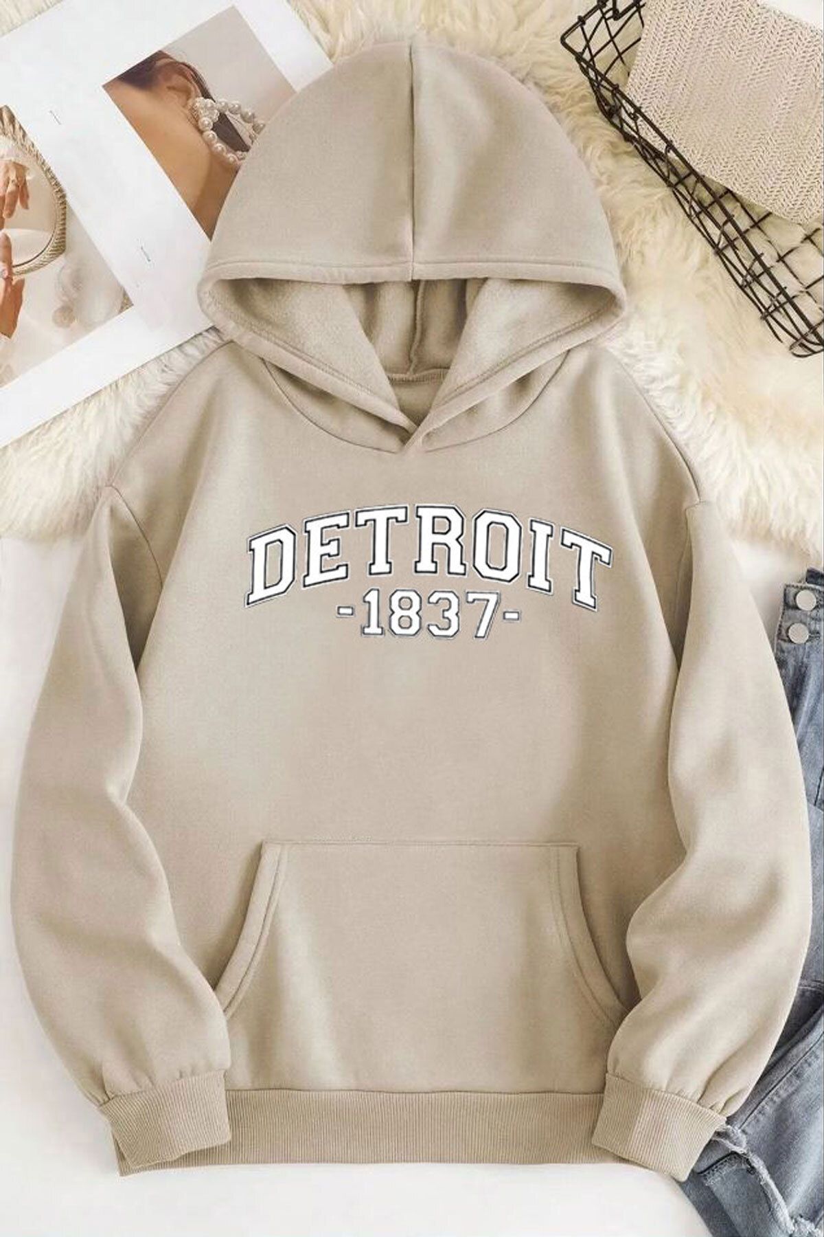 ModaSphere Detroit Baskılı Kapüşonlu Sweatshirt