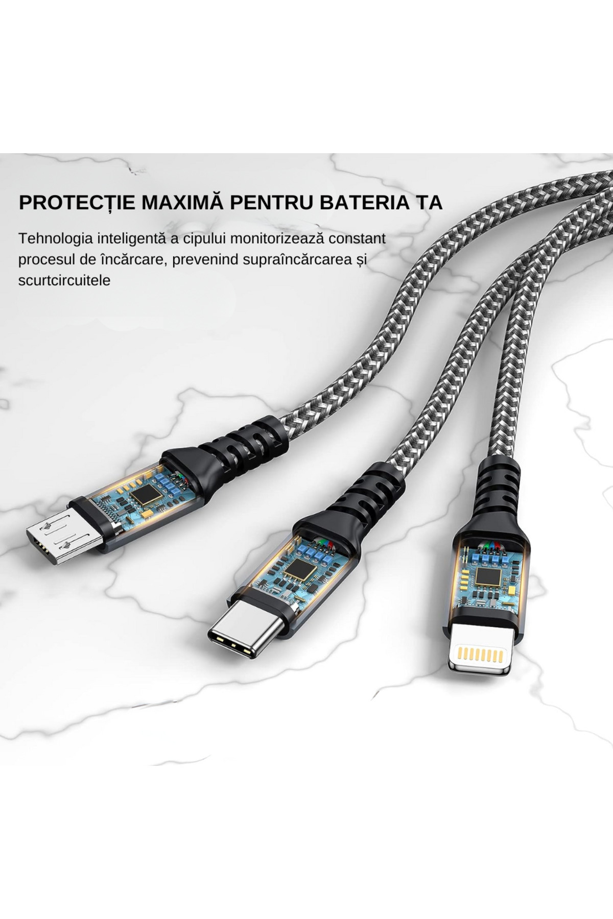 LUDORA-Cablu Super Fast Charging 100W, 6A USB, Type-C, Lighting iPhone, Macro-USB, 1.2 m 10