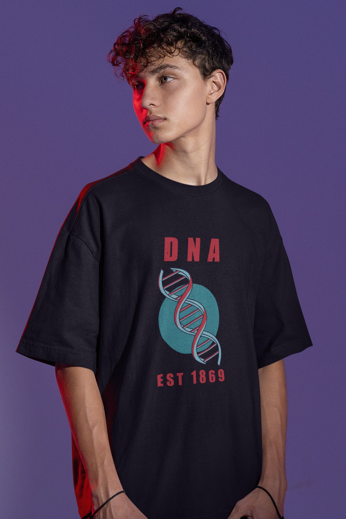 Uniquetex NUBENSE / DENGA-09 - Oversize Unisex Teleskop Baskılı Siyah Bisiklet Yaka T-shirt (Bilim Tişört)