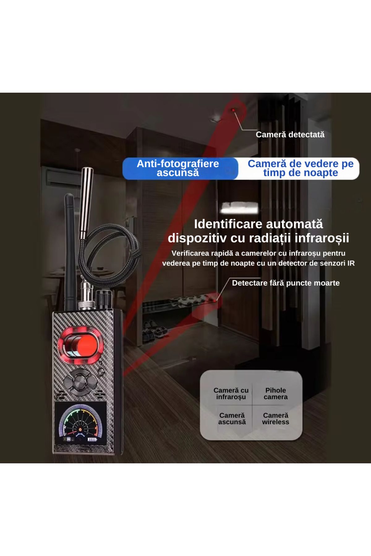 LUDORA-Spy Device Detector, Artificial Intelligence Chip, 10m Detection Range, Detects Cameras, GPS 7