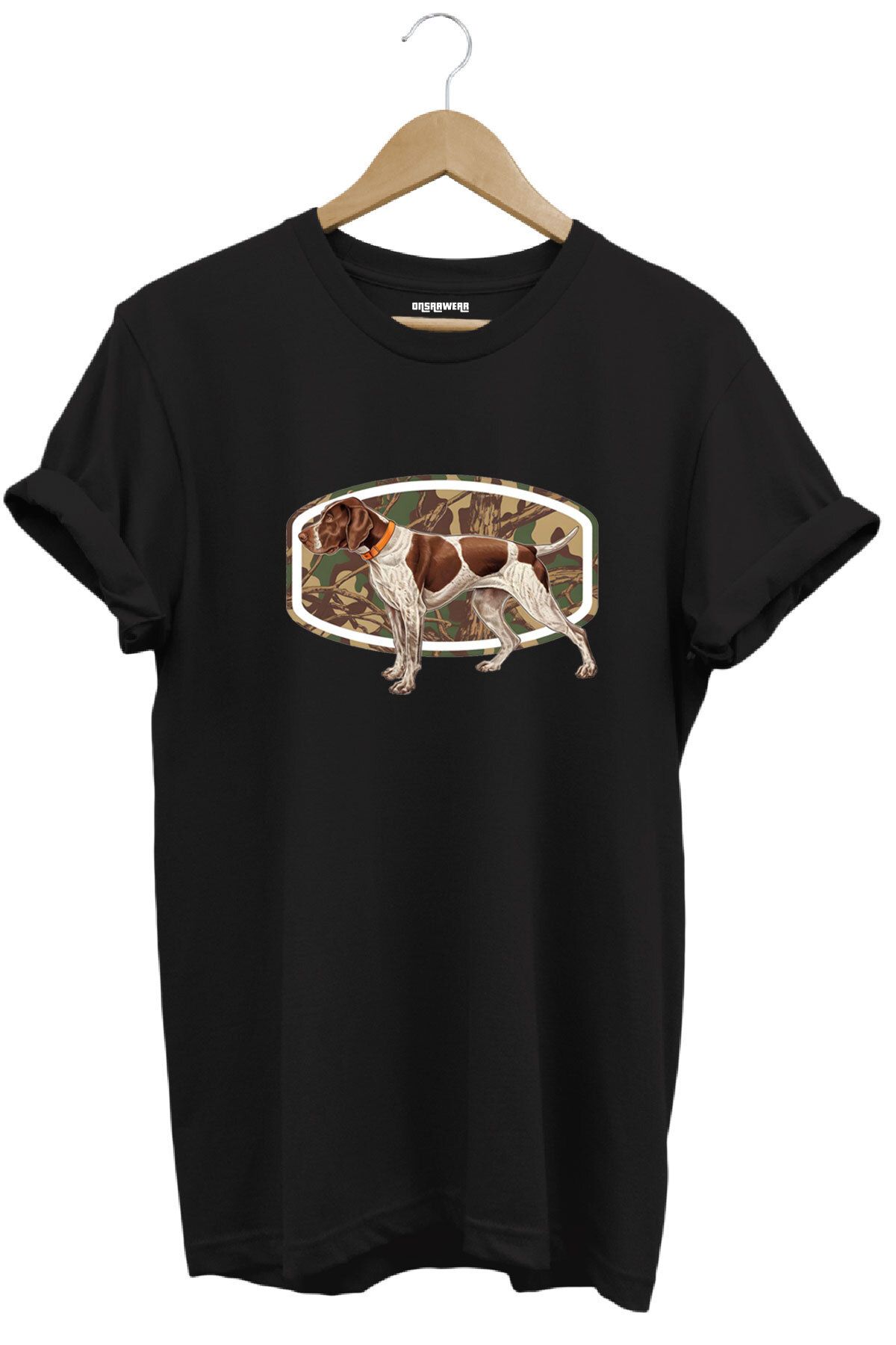 onsrawear Avcılık Pointer Av Köpeği Tasarım Baskılı Unisex %100 Pamuk Basic T-shirt