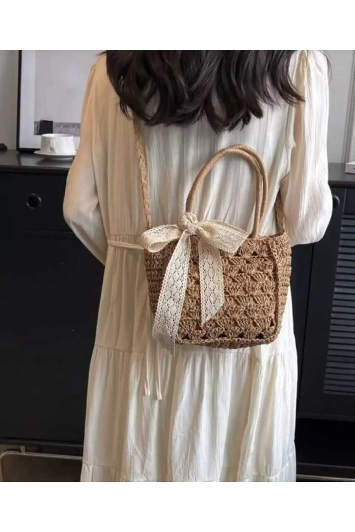 ARTTMACRAME EL YAPIMI HASIR OMUZ ÇANTASI