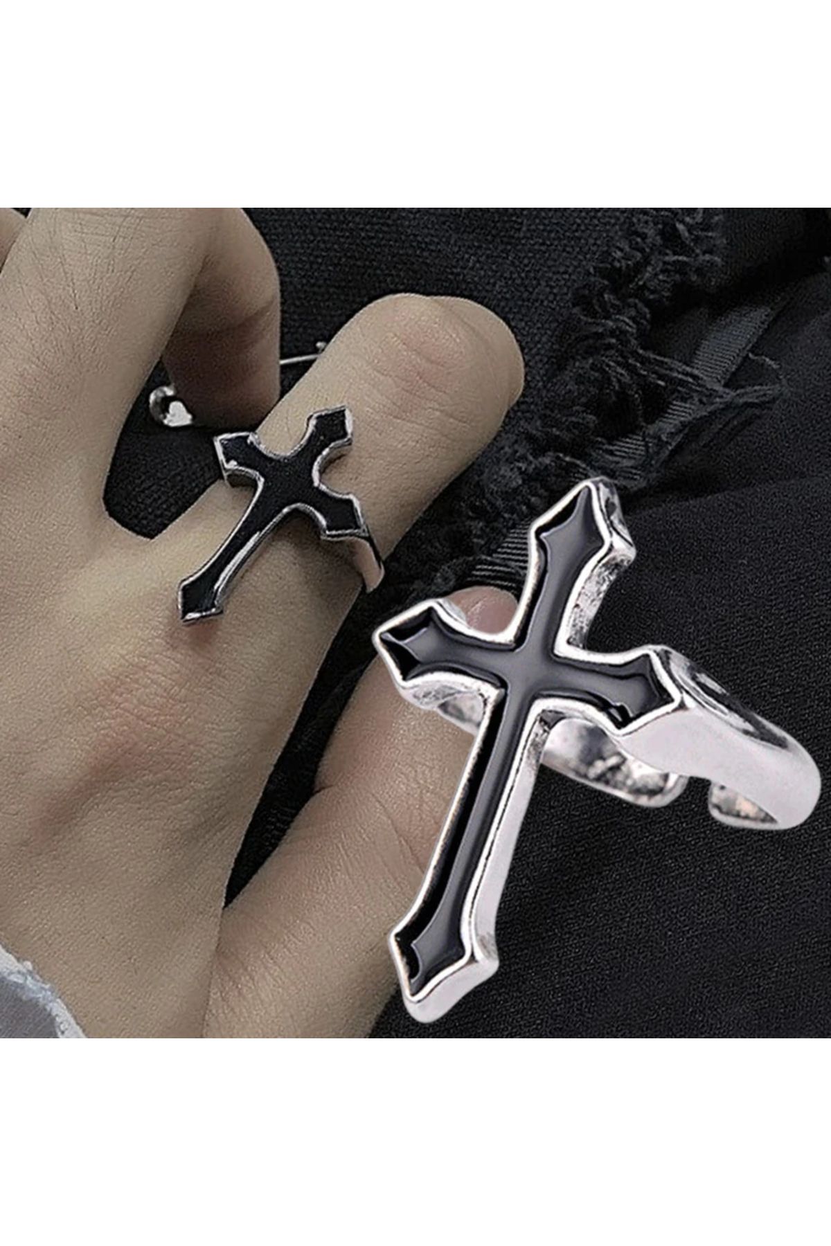 FG KONNİCHİWA Vintage Siyah İSTAVROZ Parti Takı Erkekler Gotik Metal Renk Parmak Yüzük