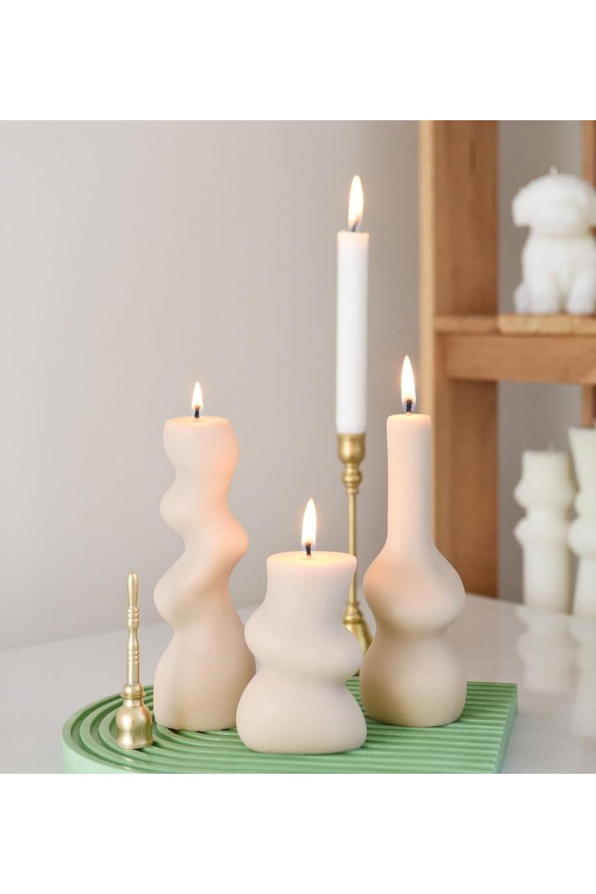 SCA CANDLE Dekoratif Mum Eğlimli Mum 3 Lü set +Şamdanlık mum Topalm 4 Parça