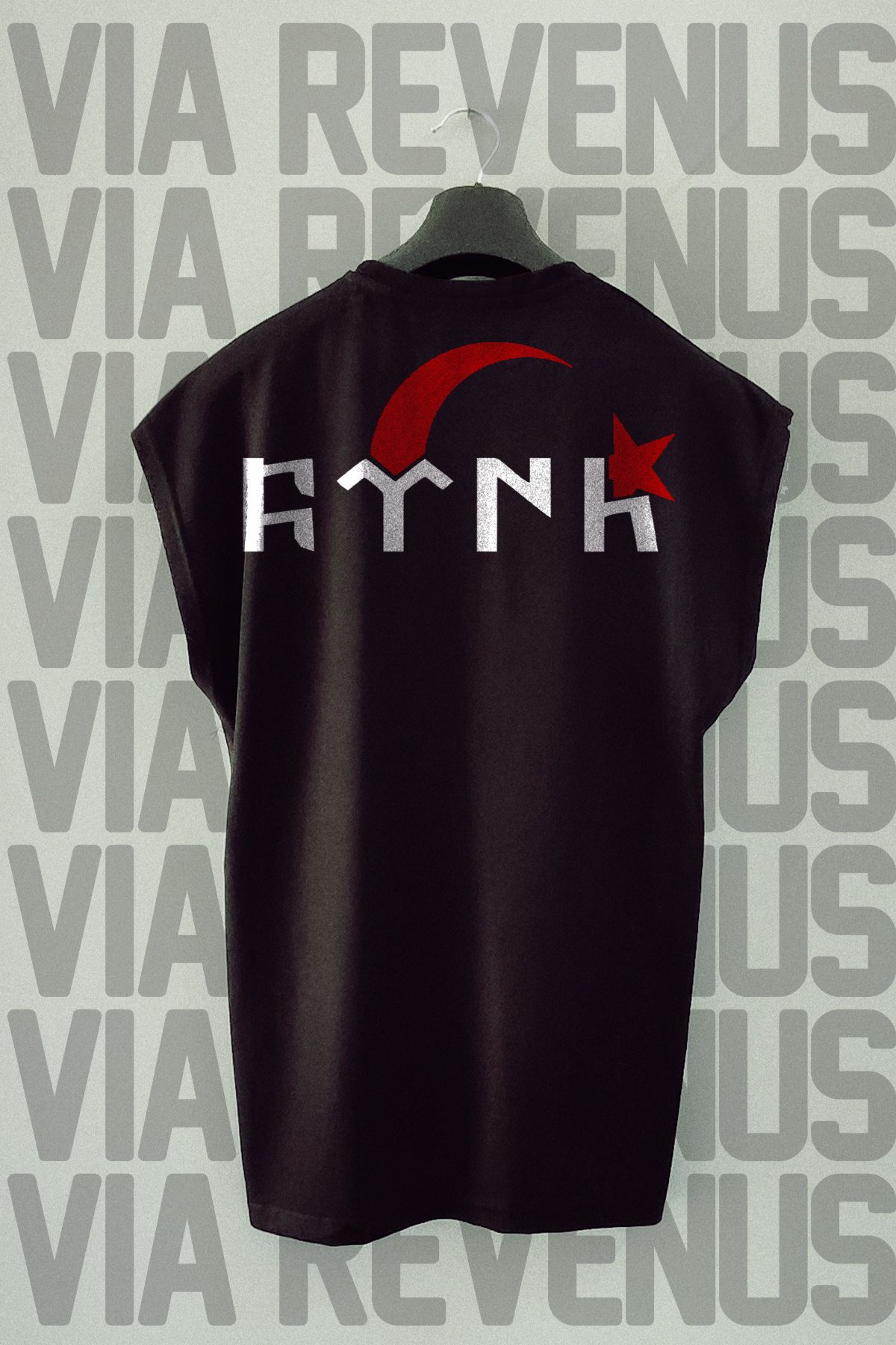 Vordevia Göktürk / Ay Yıldız Ön ve Arka Baskılı Sıfır Kollu Bisiklet Yaka Spor Tshirt