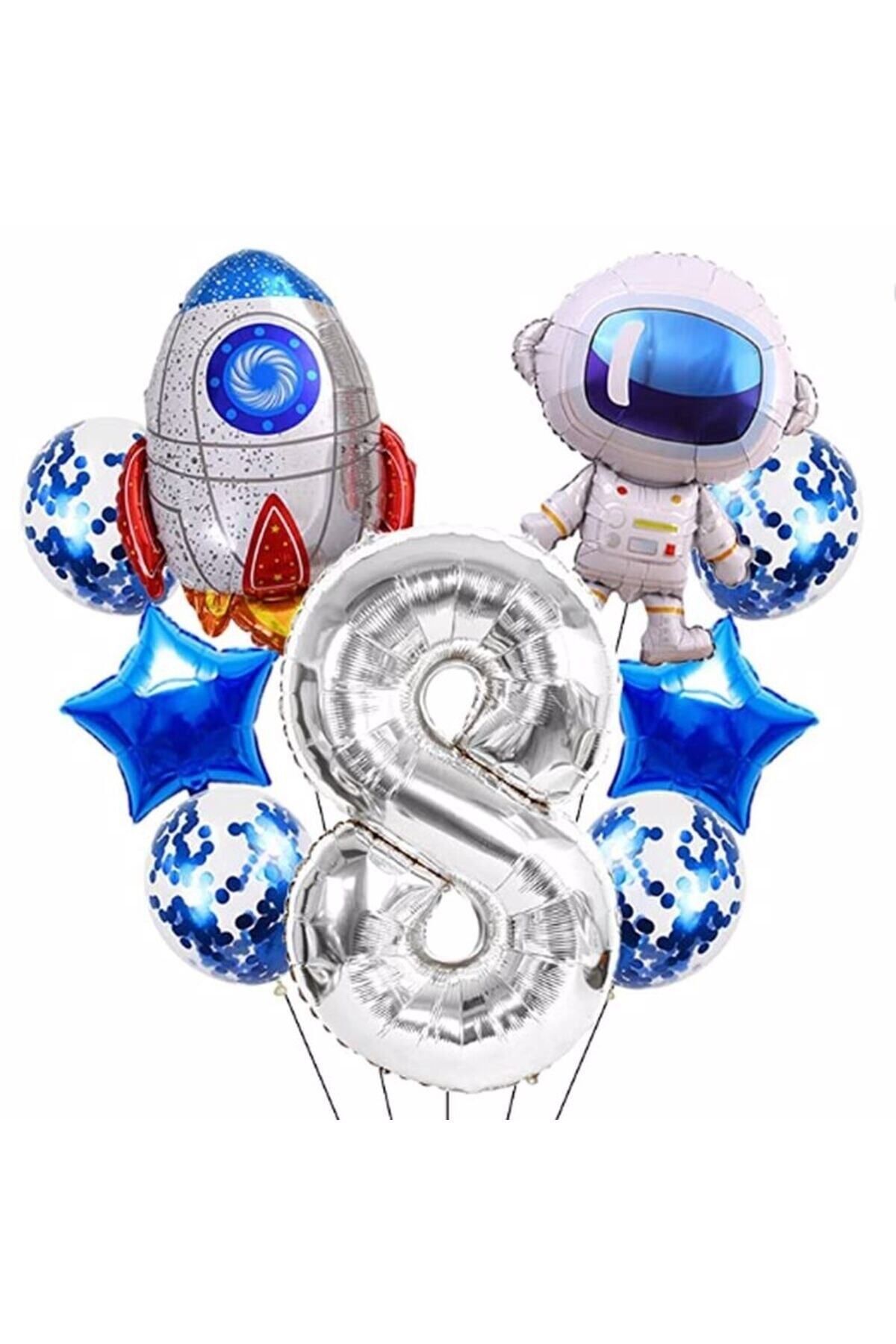 Partifest Uzay Kozmik Galaksi Astronot Roket 8 Yaş Balon Set Uzay Astronot Konsept Doğum Günü Set