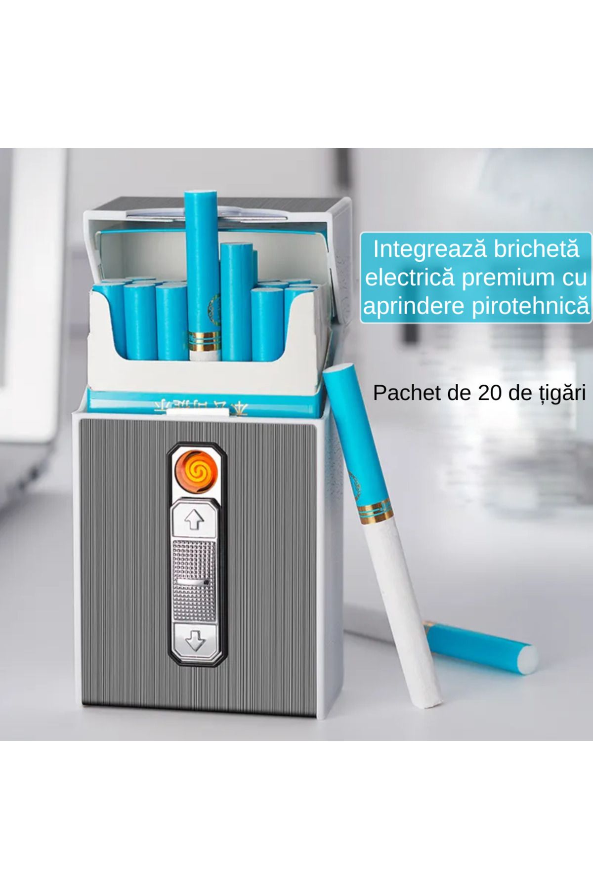 LUDORA-Electric Lighter, With Cigarette Case, Snuffbox Style, Windproof, USB Charging, Cable Included 5