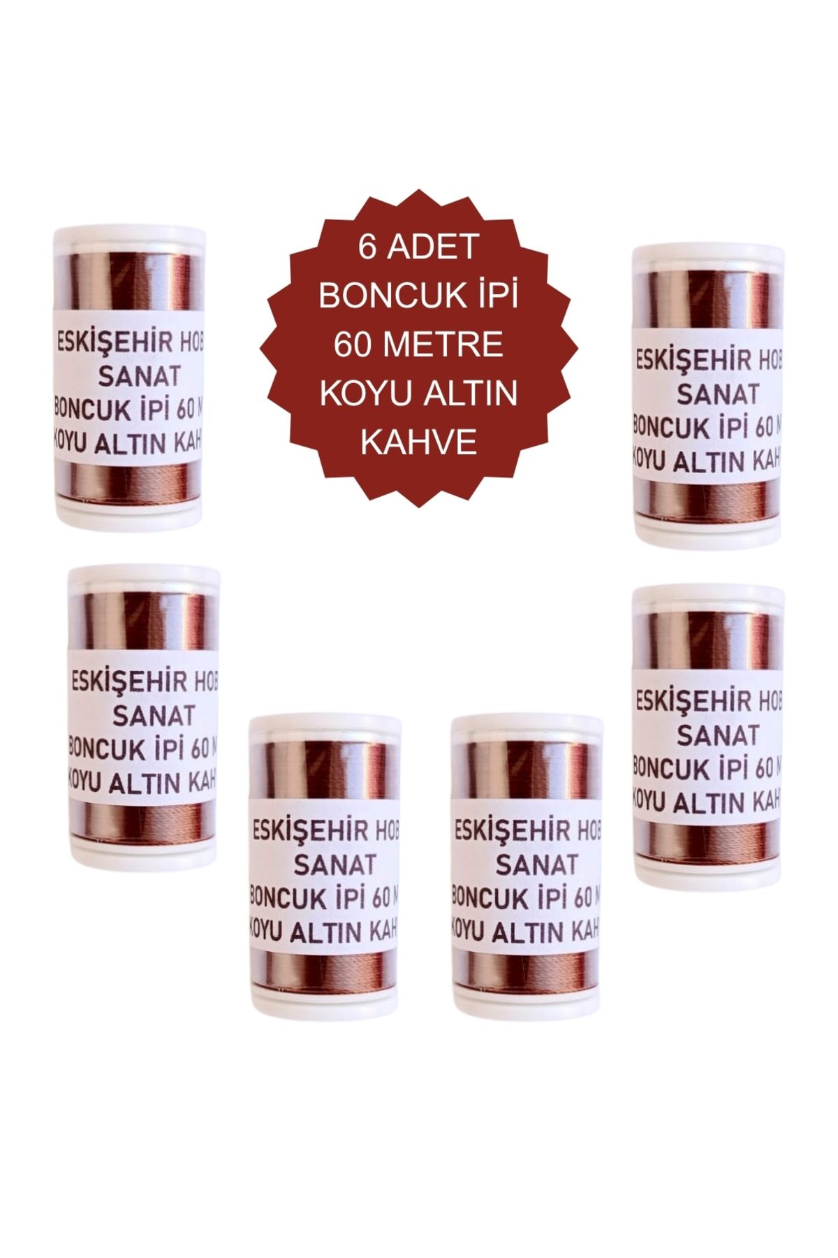 Eskişehir hobi sanat 6 Adet 60 Metre Koyu Altın Kahve Renk Kum Boncuk ipi Boncuk İşleme ipi Miyuki ipi