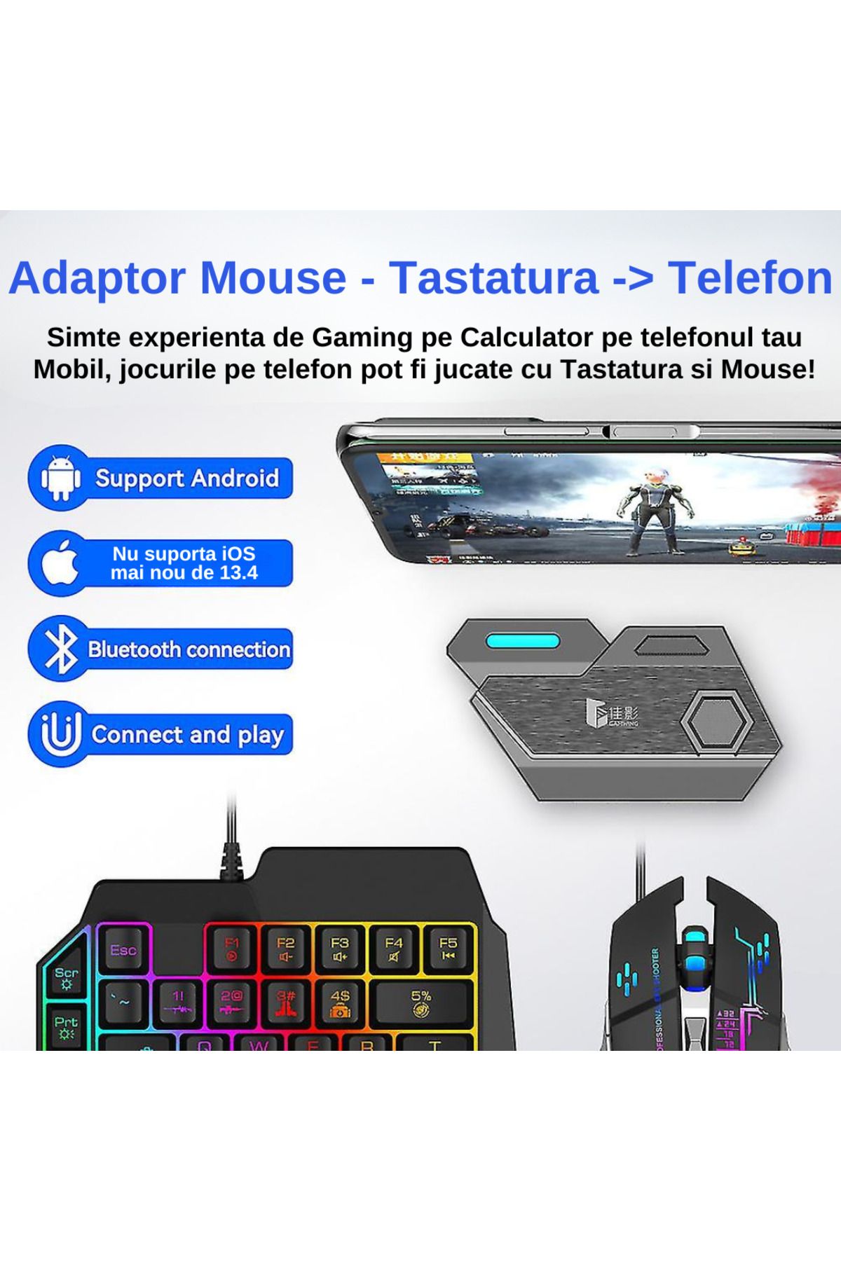 LUDORA-Phone Gaming Kit With 39 Keys One Hand Keyboard And Mouse, Rgb Lighting, Android Compatible 3