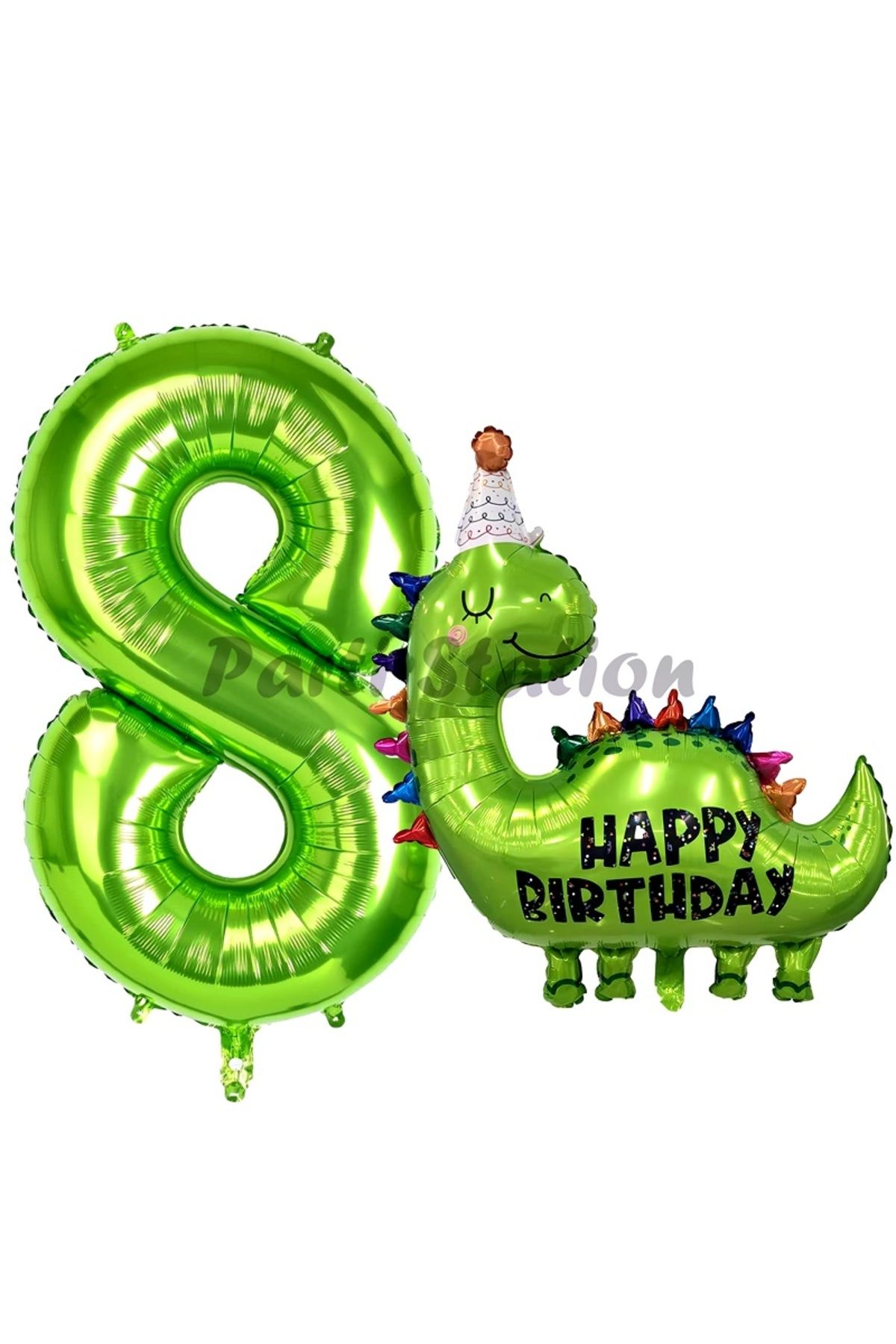 Partifest Dinozor Balon 8 Yaş Balon Set Dinozor Konsept Balon ve Yeşil Renk Rakam Balon