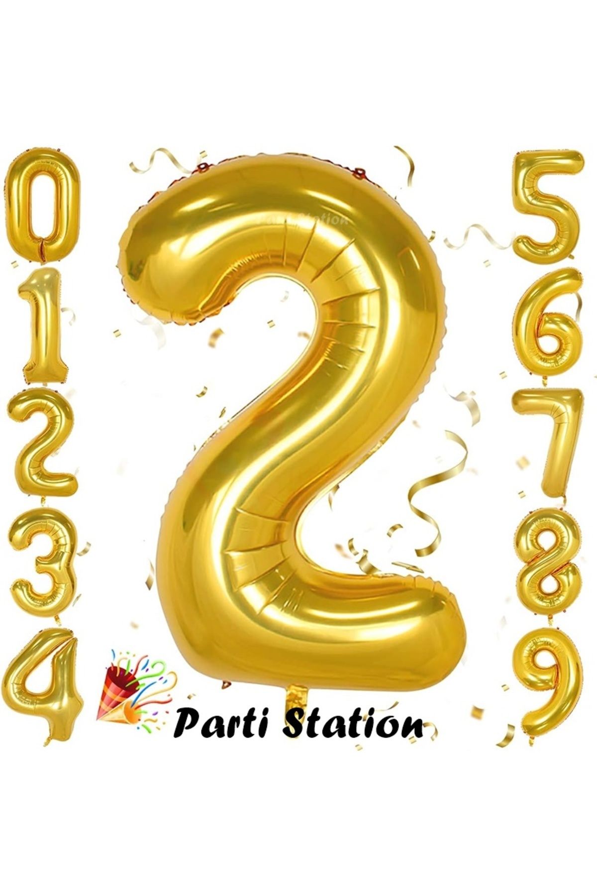 Partifest Altın Gold Renk Rakam Folyo Balon 2 Büyük Boy 76 cm Helyum Uçan Folyo Balon 34" İnç 1 Adet