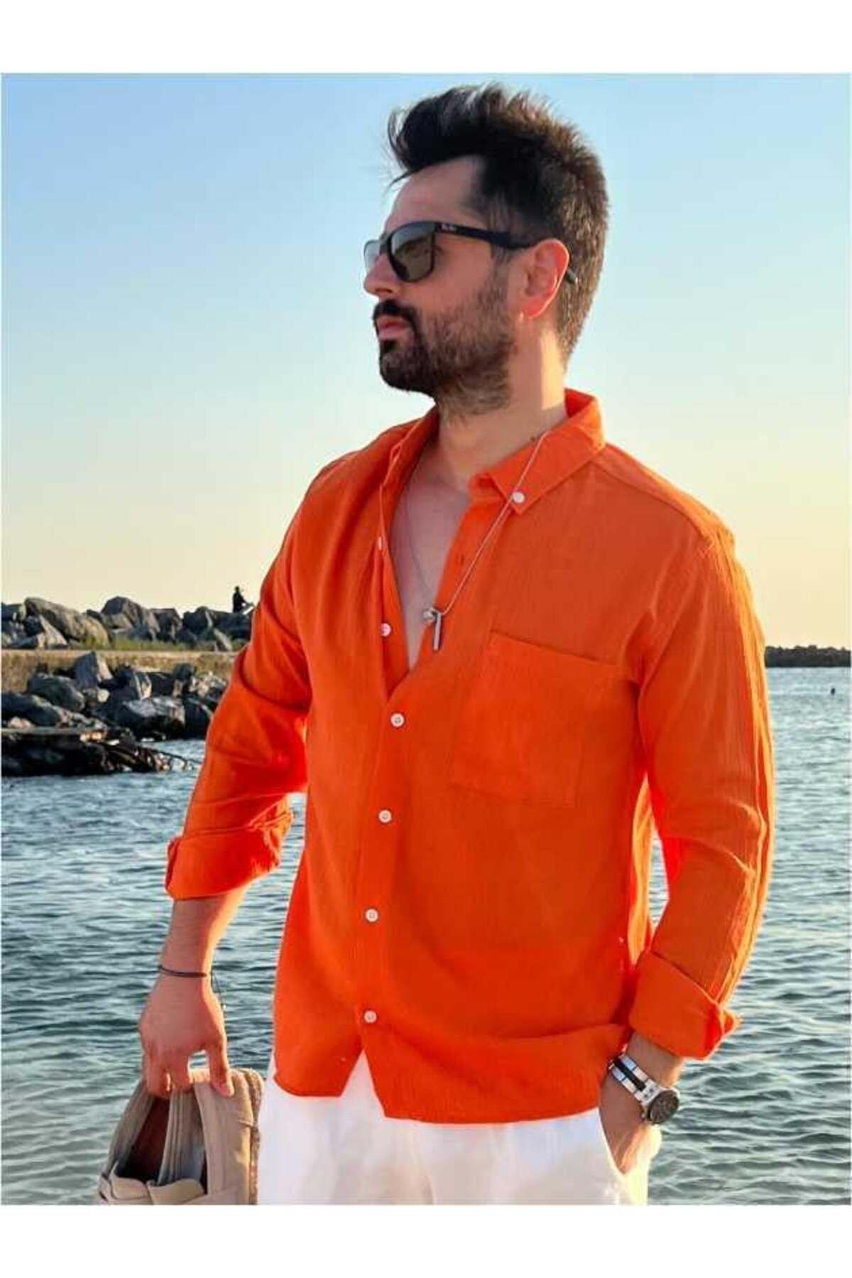 Yubacollection Cepli Kırinkıl Gömlek Turuncu