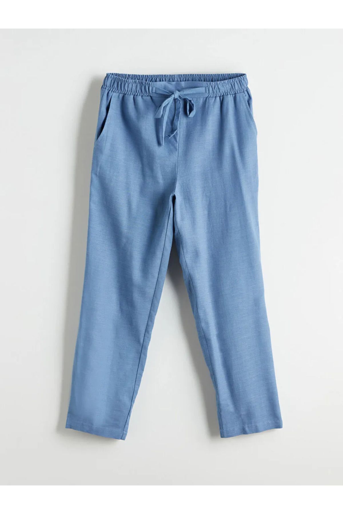 LC Waikiki LCWAIKIKI Classic Indigo Beli Lastikli Keten Karışımlı Kadın Pantolon