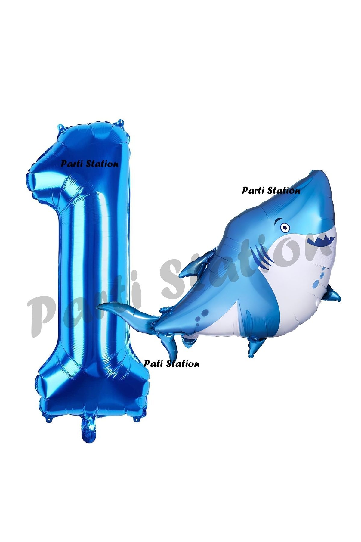 Partifest Köpek Balığı Balon 1 Yaş Doğum Günü Balon Set Köpek Balığı Konsept Balon ve Lacivert Rakam Balon