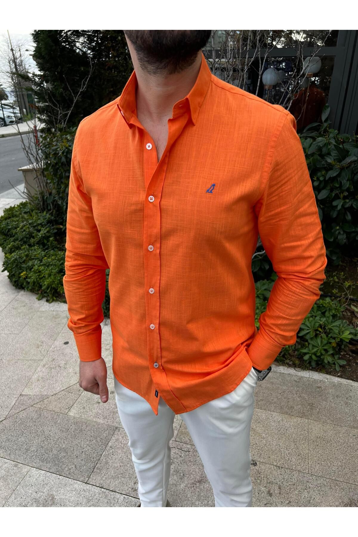 Yubacollection Keten Gömlek Turuncu