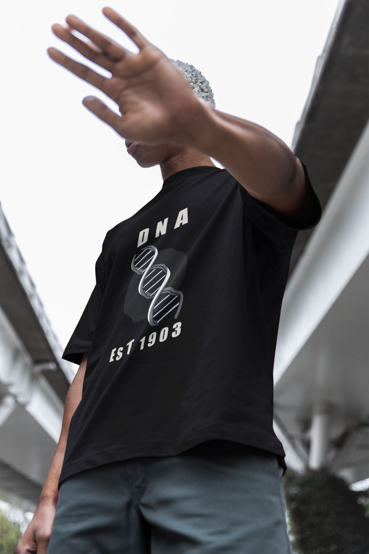 Uniquetex NUBENSE / DENGA-16 - Oversize Unisex DNA Baskılı Siyah Bisiklet Yaka Taraftar T-shirt (Bilim Tişört)