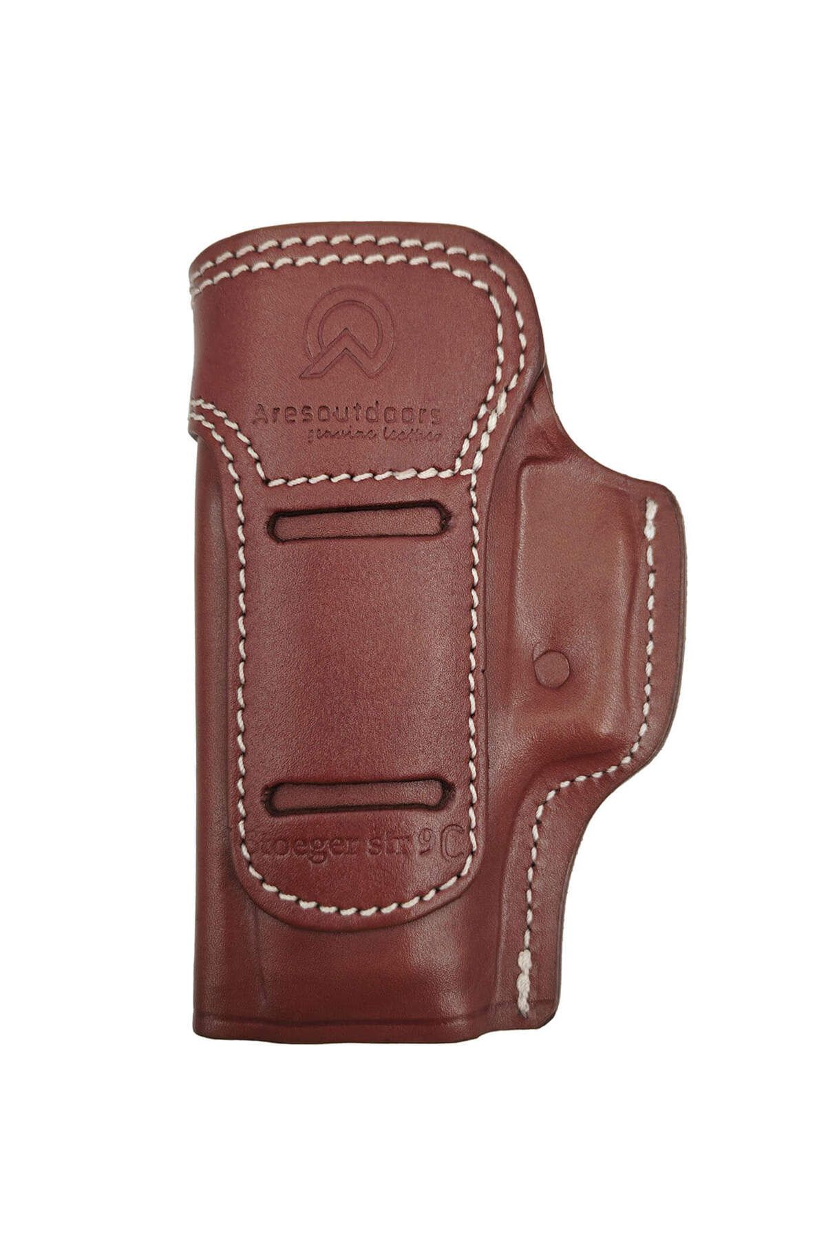 Aresoutdoors Stoeger STR9-C Uyumlu Sağ-Sol Yönü Değiştirilebilir Gerçek Kahverengi Deri Silah Kılıfı