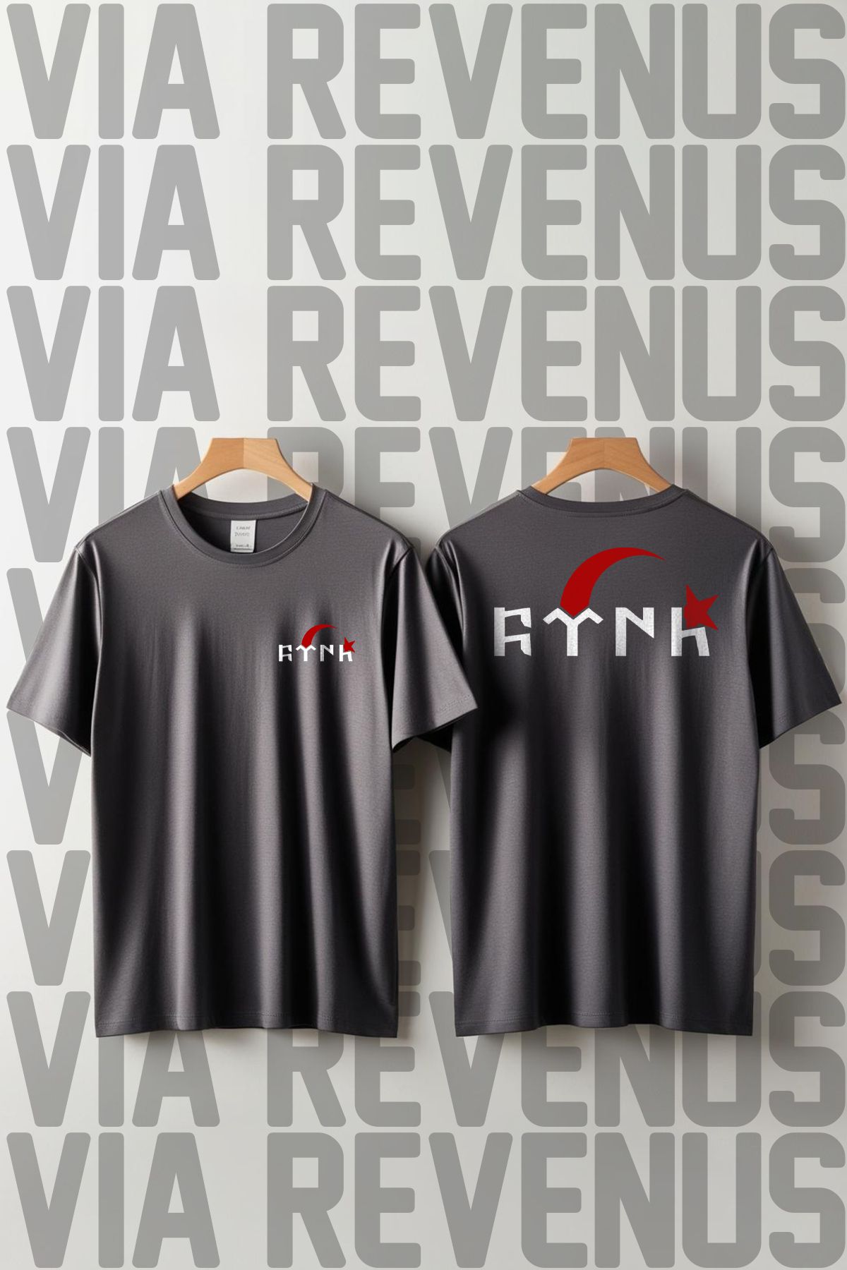 Vordevia Göktürk / Ayyıldız Ön ve Arka Baskılı Bisiklet Yaka Geniş Kalıp Unisex Tshirt