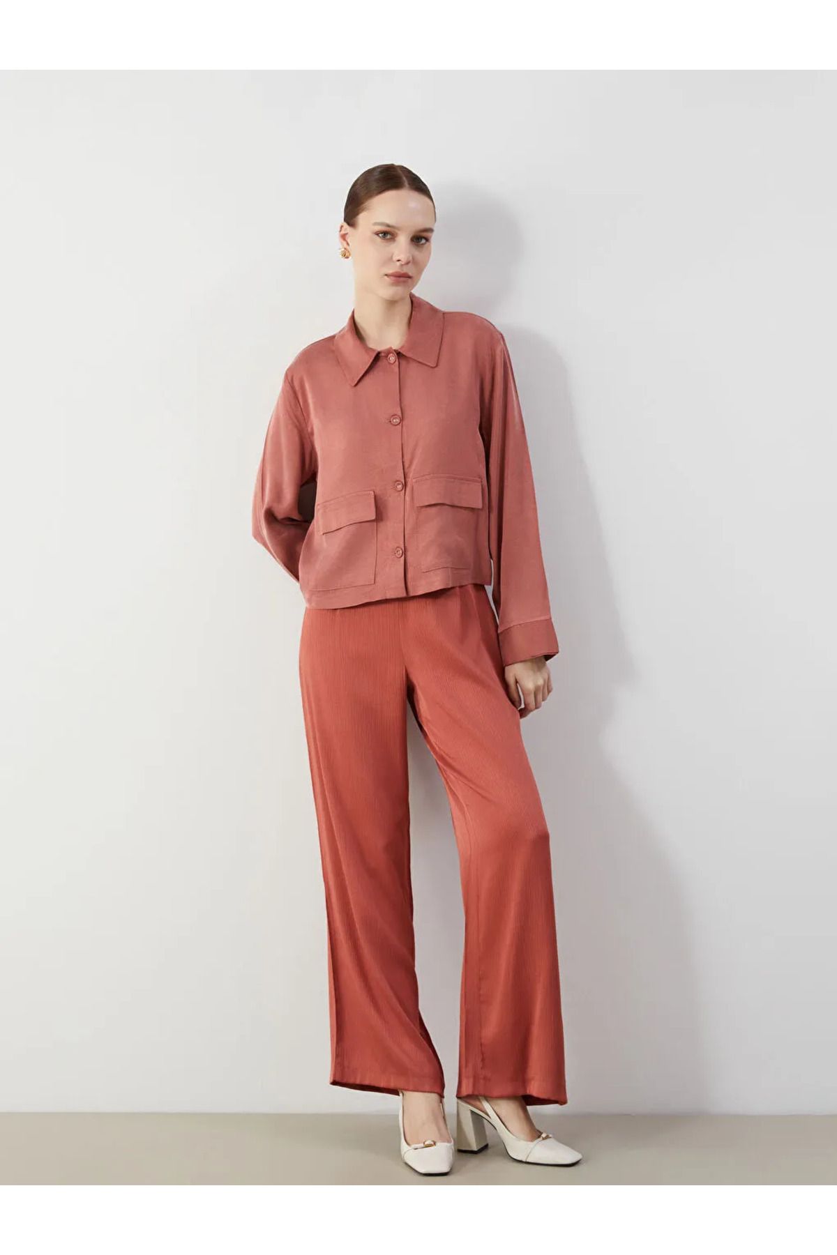 LC Waikiki LCW Modest Kirmizi Beli Lastikli Geniş Paça Kadın Pantolon