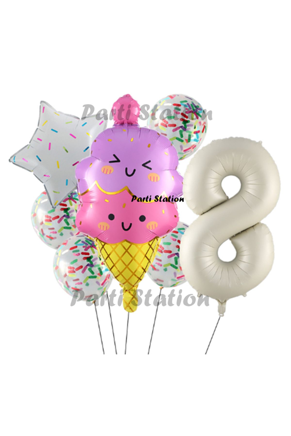 Partifest Dondurma İce Cream Konsept Doğum Günü 8 Yaş Balon Set Yaz Tema Sevimli Dondurma Folyo Balon Set