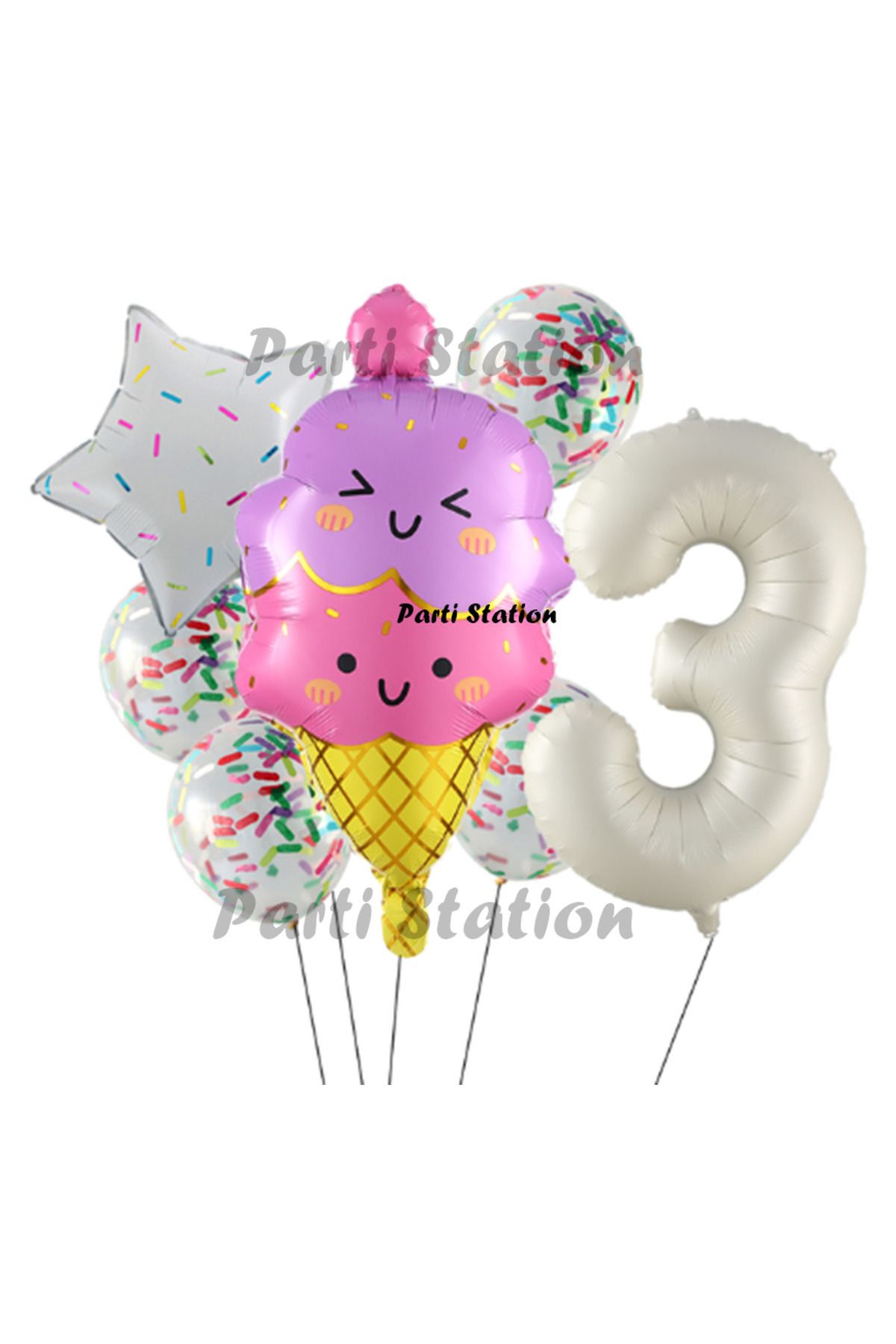 Partifest Dondurma İce Cream Konsept Doğum Günü 3 Yaş Balon Set Yaz Tema Sevimli Dondurma Folyo Balon Set