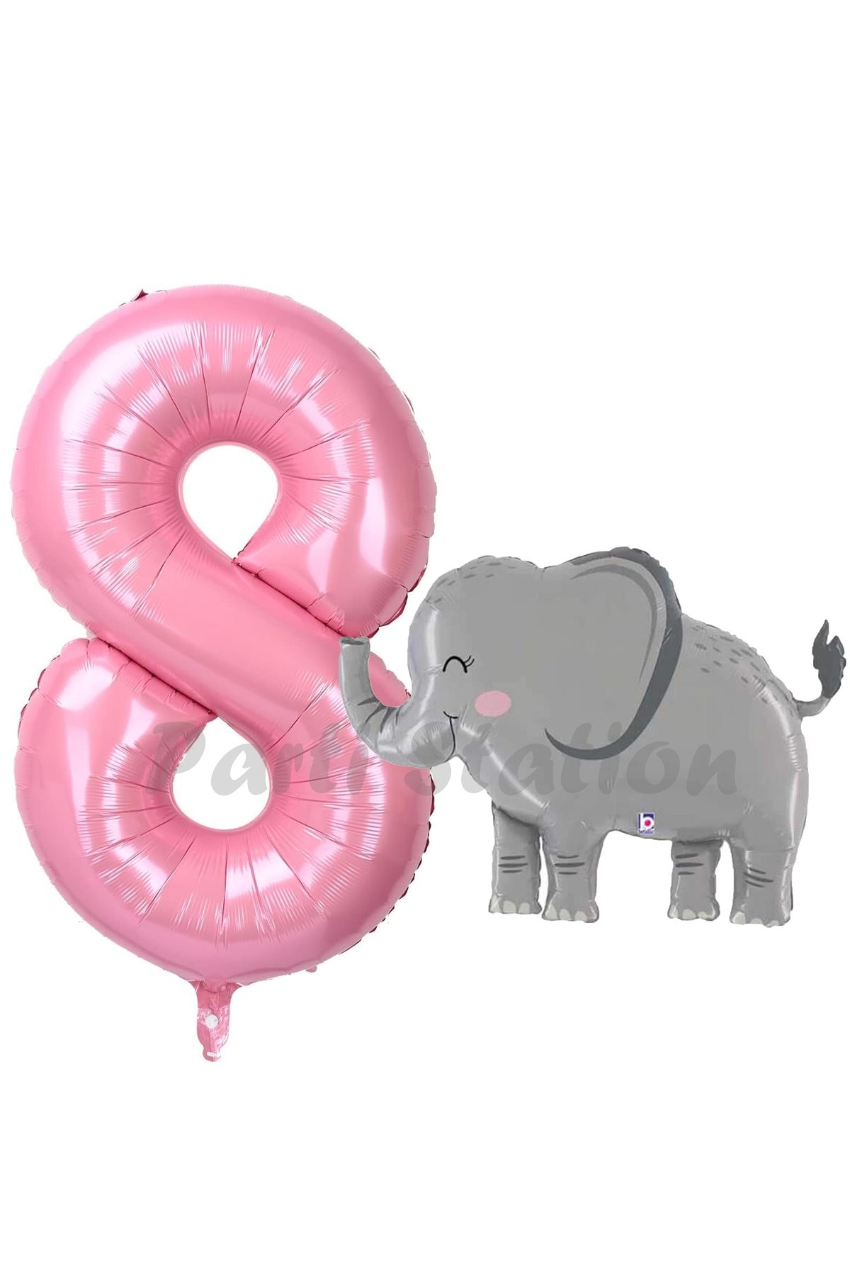 Partifest Sevimli Fil Balon 8 Yaş Doğum Günü Balon Set Safari Konsept Fil Balon ve Pembe Renk Rakam Balon